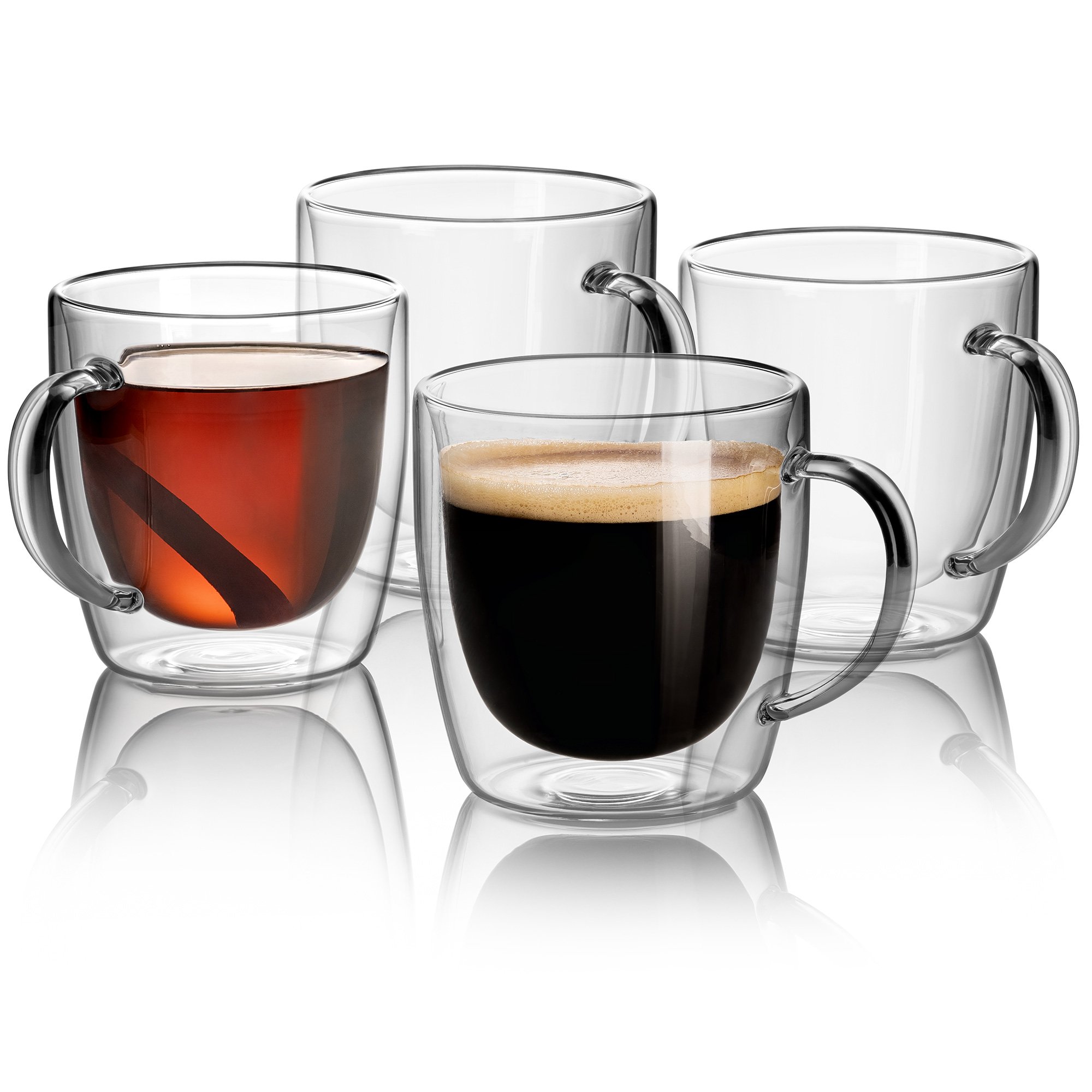 Glass coffee cup - 400 ML double walled glass mugs espresso coffee cups. Dishwasher. Microwave, freezer with NO RISK - Gift set of 4 Hand Blown - Jecobi
