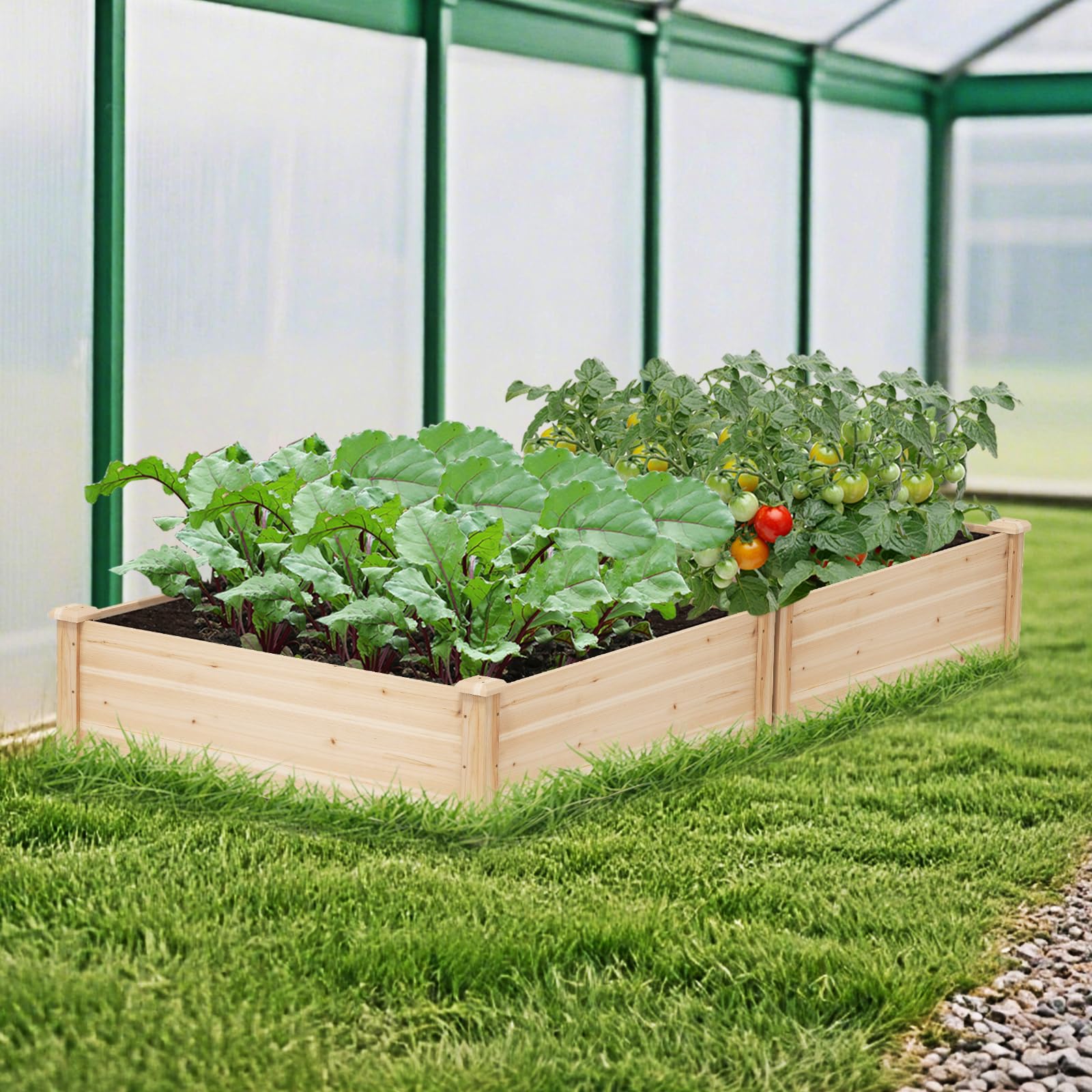 GOPLUS Carre Potager en Bois de Sapin, 102 x 102 x 30 CM, Jardinieres Exterieur avec Fond Ouvert, pour Fleurs, Légumes, Herbes, Fruits, Plate-Bande Surélevée pour Cour et Balcon (102x102x30CM)