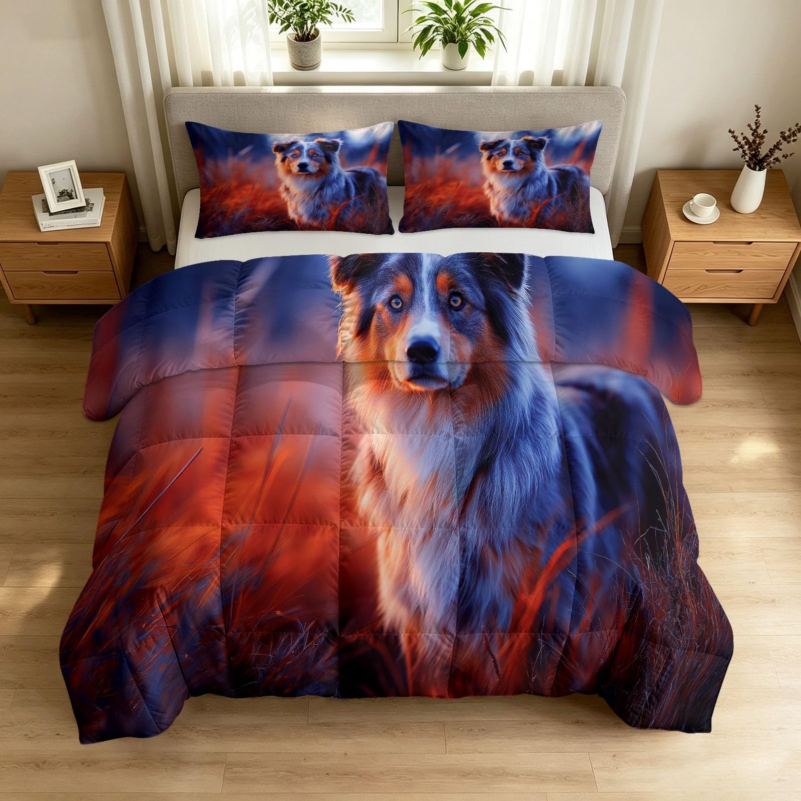 Generisch Kołdra 200 x 220 cm bez poszewki – pościel na lato, lekka i chłodząca, cienka kołdra pikowana, dla alergików, pies pasterski i trawa – nadaje się do prania, kołdra do spania z 2 poszewkami
