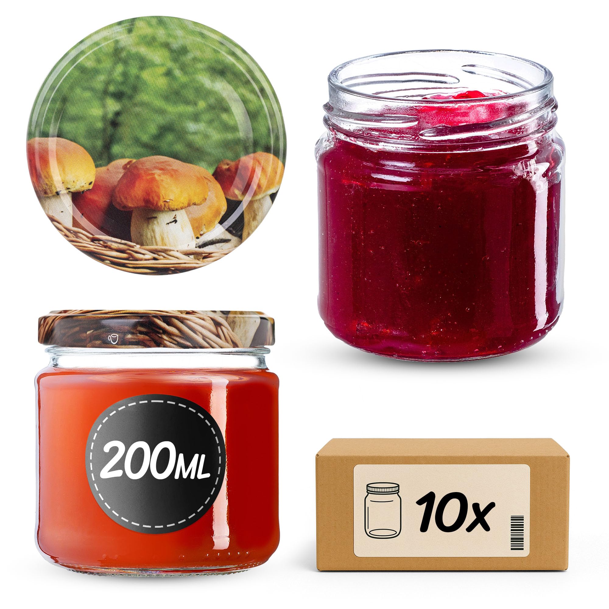 KADAX 10er Set Einmachgläser 200ml TO66, Marmeladengläser Vorratsgläser Mason Jar mit Schraubdeckel, Luftdicht & Spülmaschinenfest, Honig- & Dessertgläser