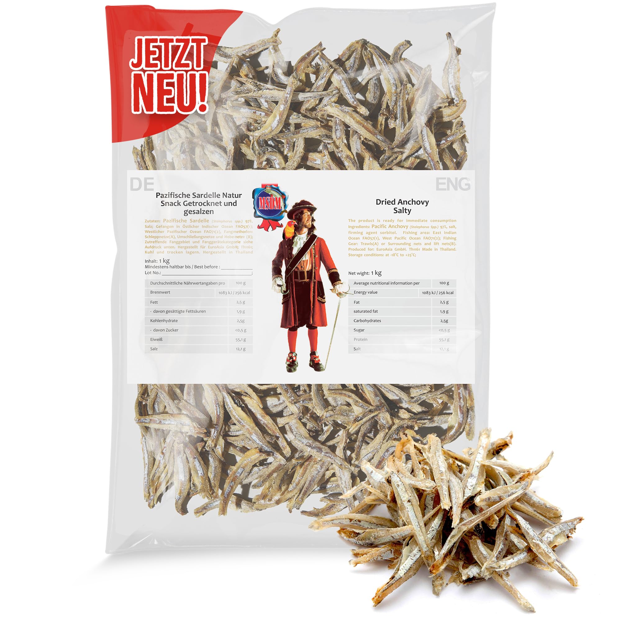 Pazifische Sardellen 1kg - Fisch Jerky I High Protein I Snacks I Trockenfisch Omega 3 I Beef Jerky, Trockenfleisch & Chips Snack Alternative