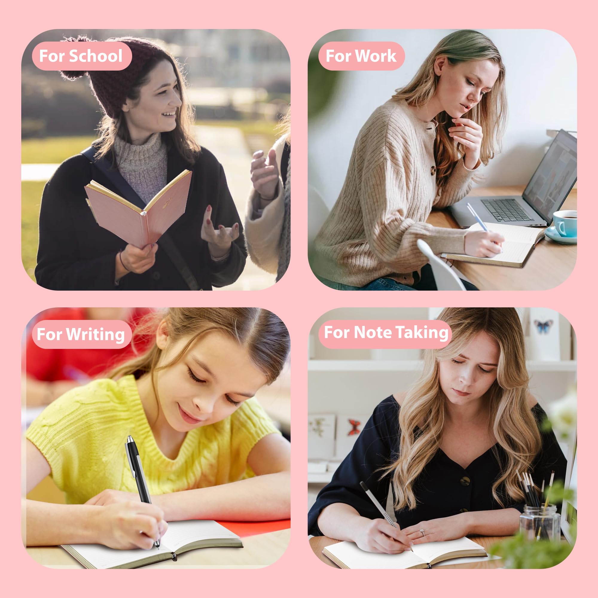 CAGIE Pack de 4 cuadernos con forro para mujeres y niñas, 256 páginas con diario de piel en forma de corazón para escribir A5, cuaderno de tapa blanda para la escuela de trabajo (gradiente rosa, A5)