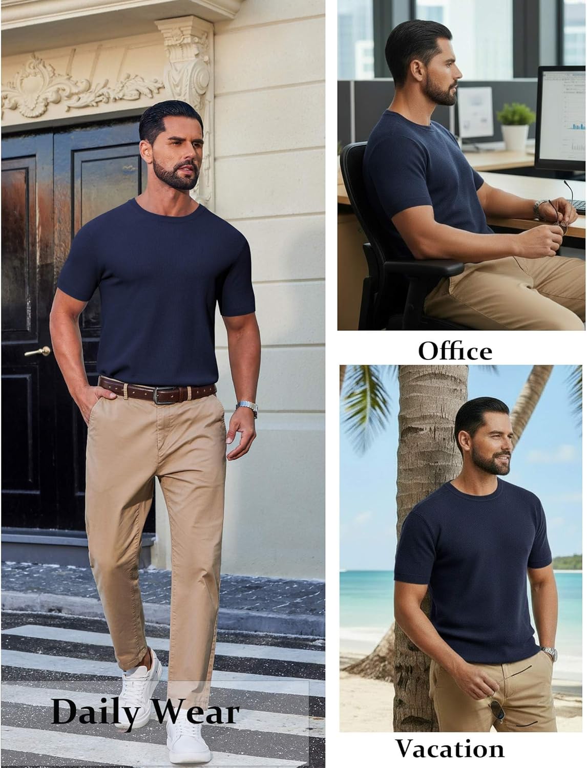 COOFANDY Mens Knit T-Shirts Casual Short Sleeve Crewneck Shirt Textured Pullover Tees - Image 4