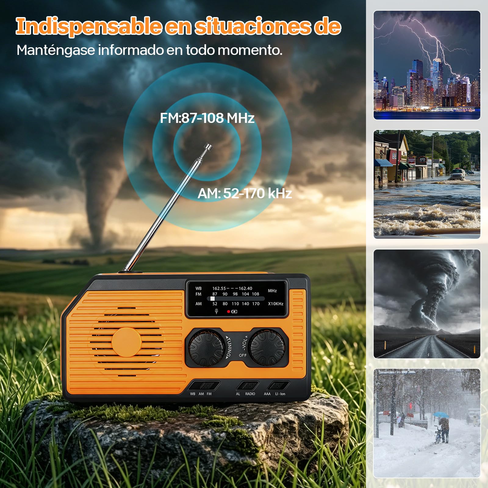 VHV Radio Manivela Solar Emergencia, Emergencia Portátil, Manivela Solar Am/FM/NOAA, Batería Power Bank 5000mAh, Radio de Supervivencia con Manivela, Linterna, Alarma SOS (Color)