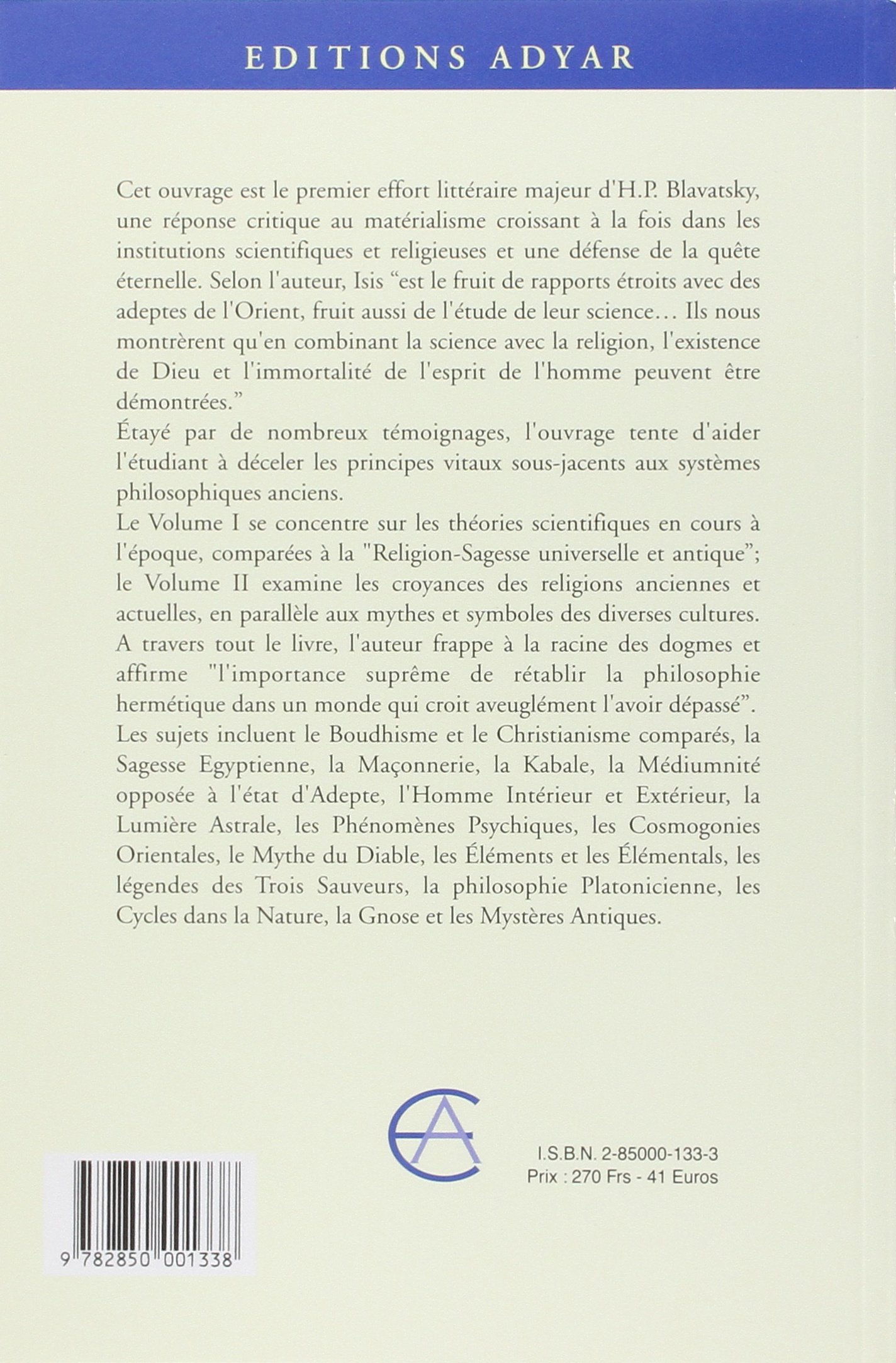 Isis dévoilée, tome 1 : Science