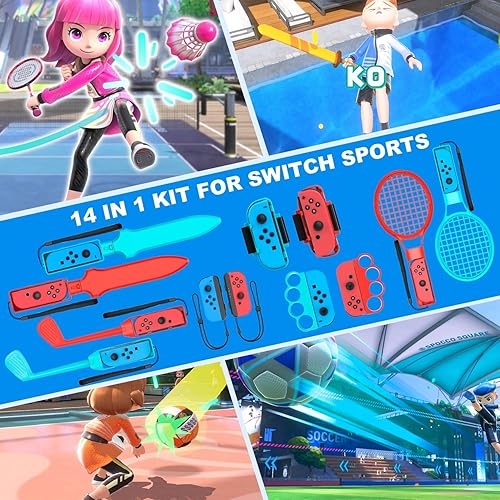 Miniatura 2 de Switch Sports Accessories - Paquete de accesorios deportivos 14 en 1 para Nintendo SwitchOLED Sports, kit de accesorios familiares compatible con