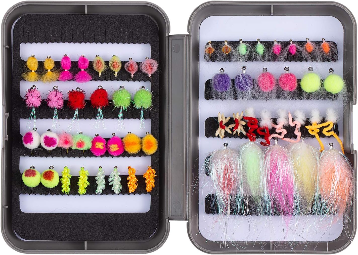57 pcs steelhead/salmon/trout flies with fly box