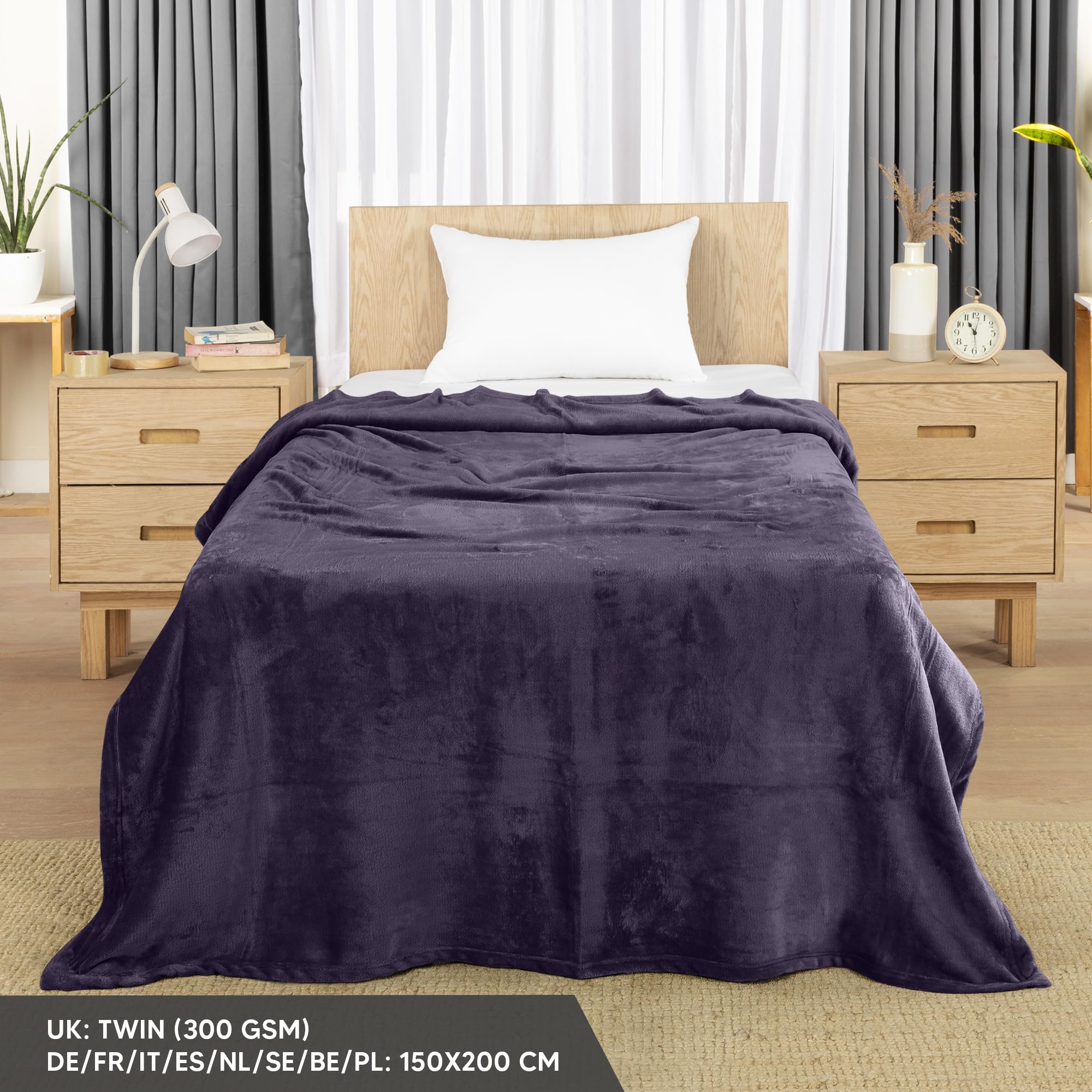 Coperta Pile Matrimoniale Utopia Bedding 150x200cm - Morbida E Calda Per Letto E Divano, Viola - Foto 6