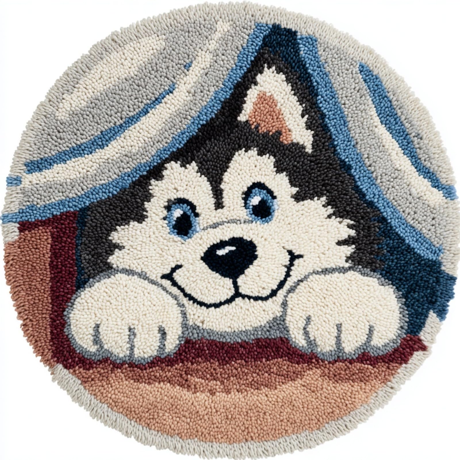 WallustrioaW DIY Tapestry Carpet Rug Making for Adults,Cartoon Husky Puppy,Crochet Kit for Beginners,Carpet Making Set with Printed Canvas,Gift,50x50cm