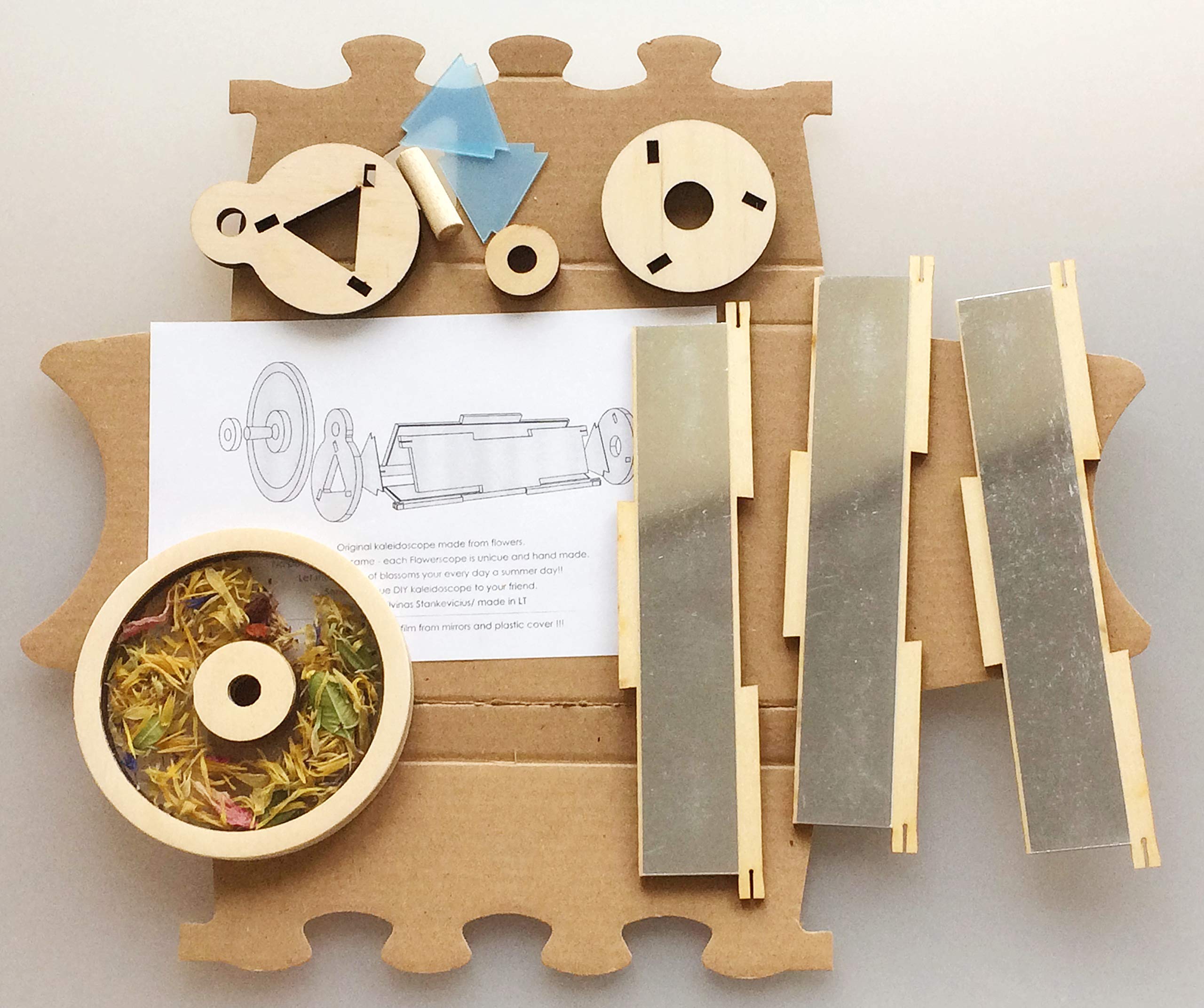 Kaléidoscope en bois rempli de fleurs, kit de montage de bricolage