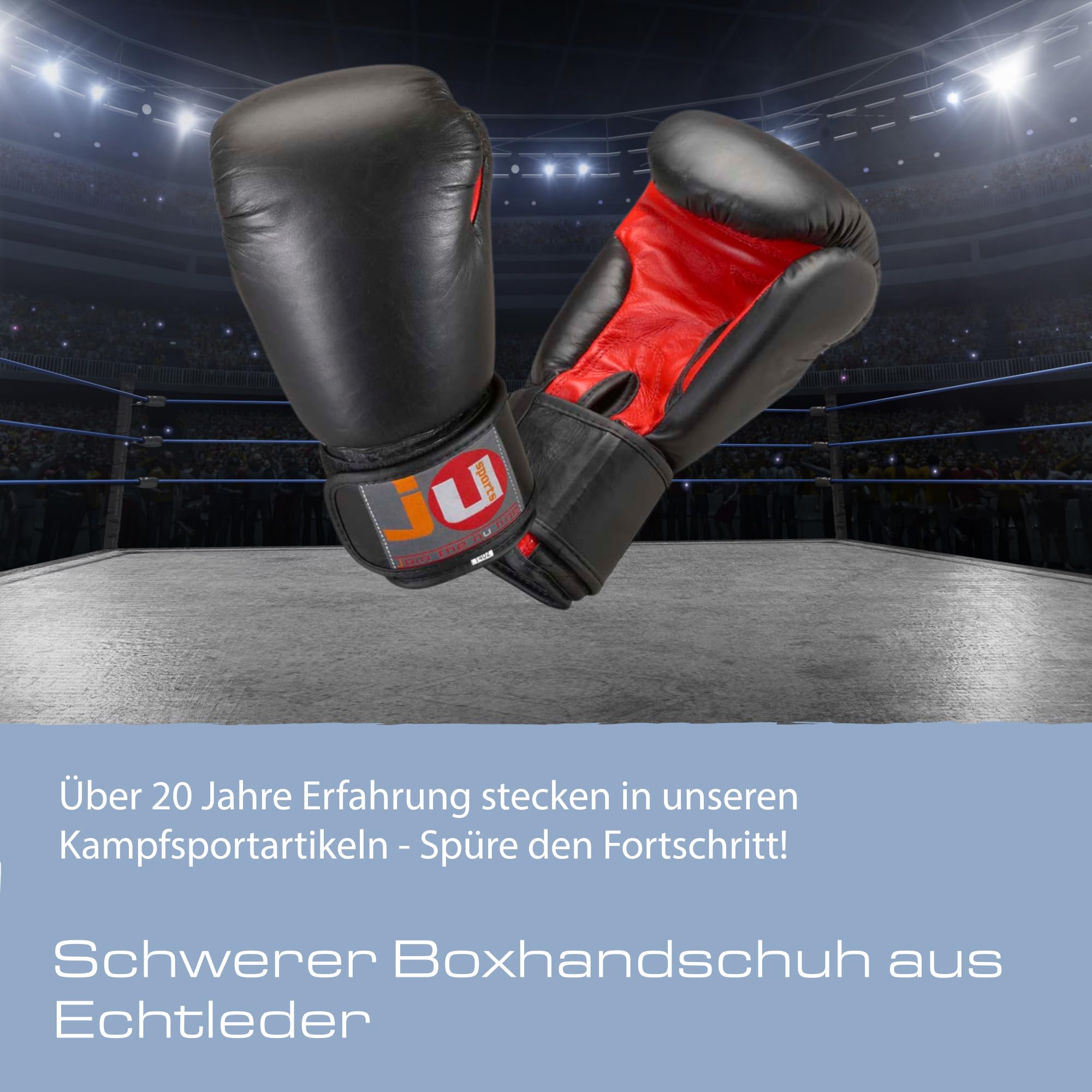Ju-Sports Boxhandschuhe Sparring Leder - 20oz, schwarz/rot I Schwere Box Trainingshandschuhe für Ausdauer & Sparring I Handschuhe mit Daumenschutz