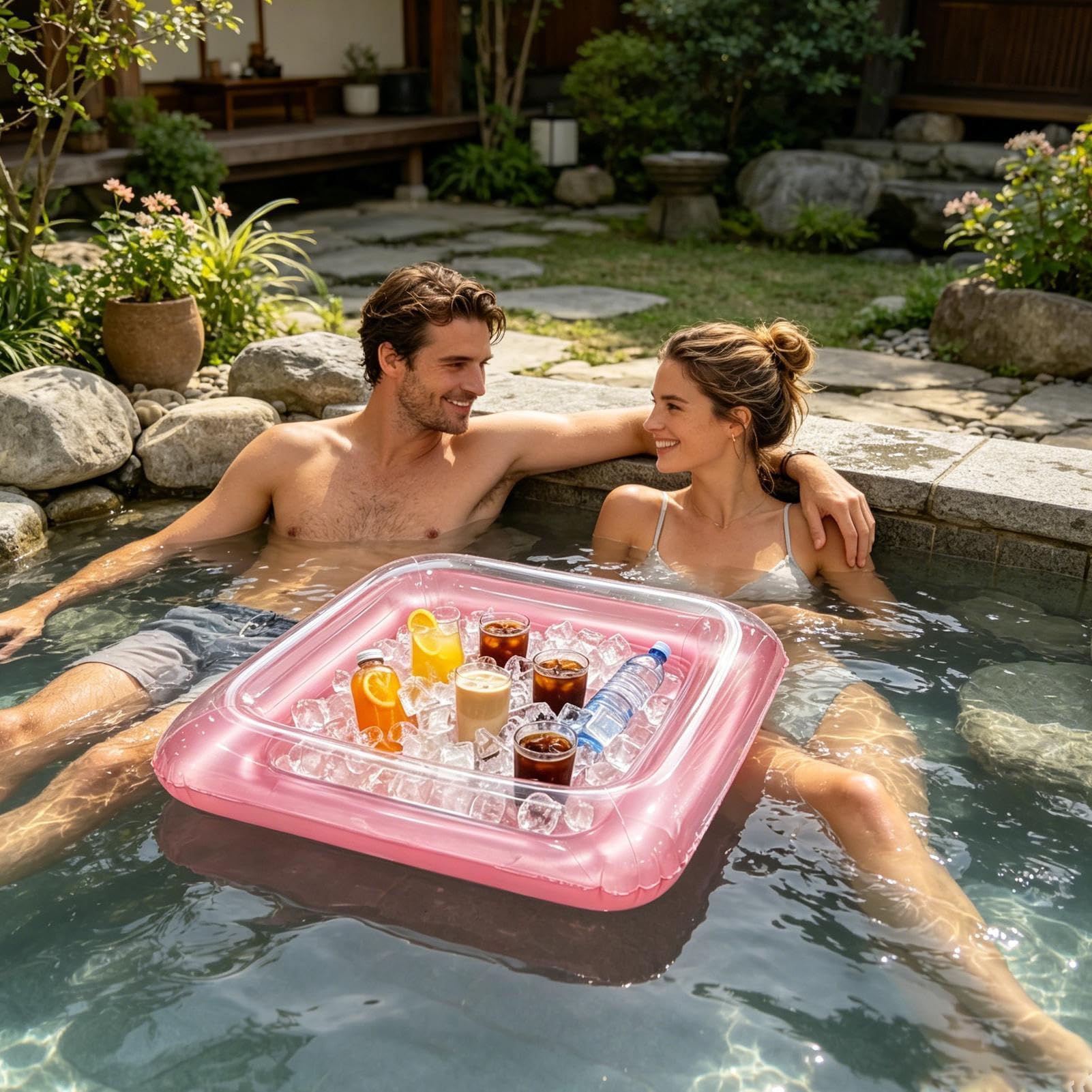 Bar Inflable Servicio Hielo | Bandeja Cuadrada Grande Flotante Portátil Engrosada Con Tapón De Descarga,Mesa Inflable Refrigerante,Para Piscina Jardín Verano Cerveza Bebidas Snack Picnic S