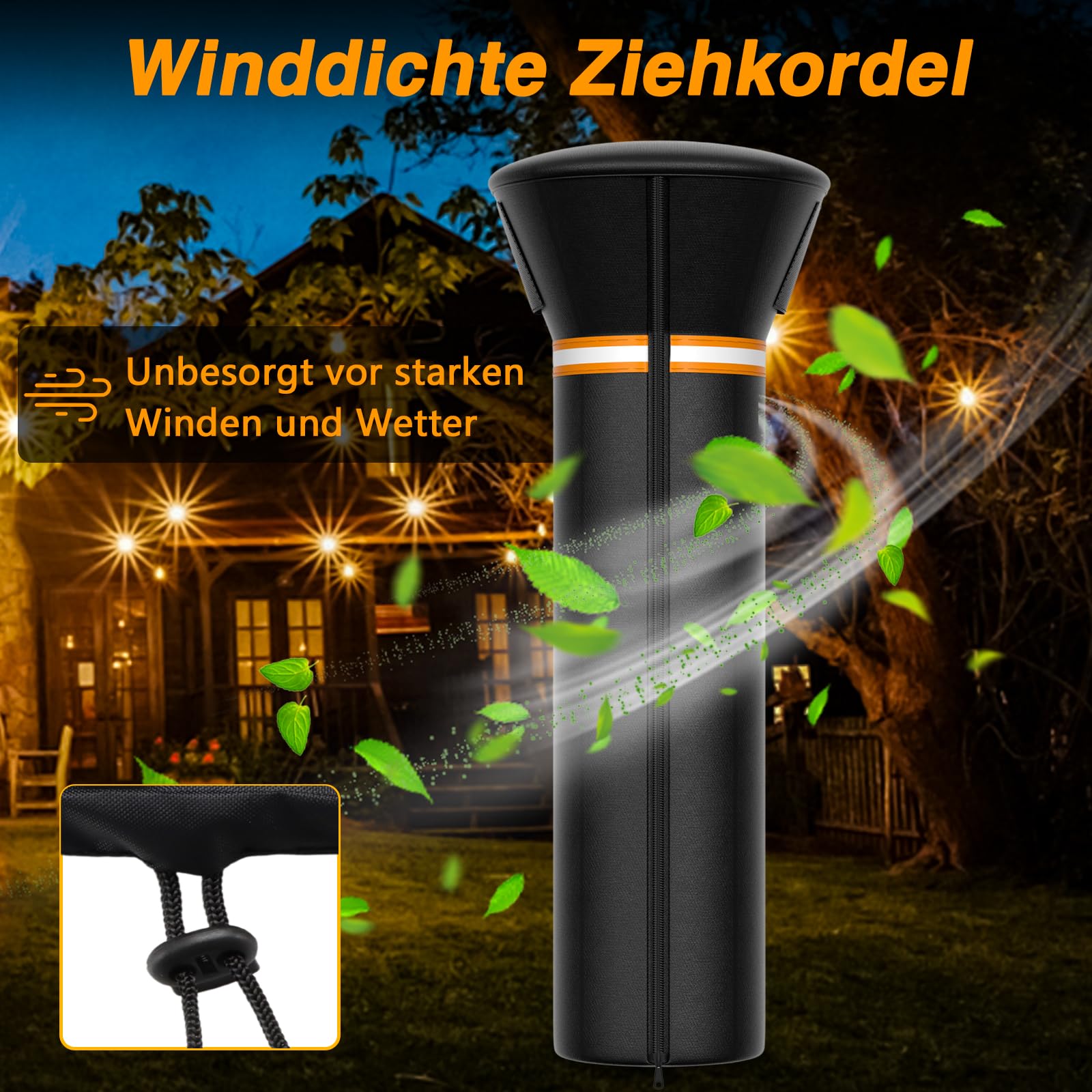 EVRBUL Abdeckung für Terrassenheizer mit Reißverschluss Heizpilz Abdeckung Strapazierfähig 420D Wasserdicht Winddicht Sonnenschutzend Staubdicht Außenabdeckung für Stehender Heizer 226 x 84 x 48 cm