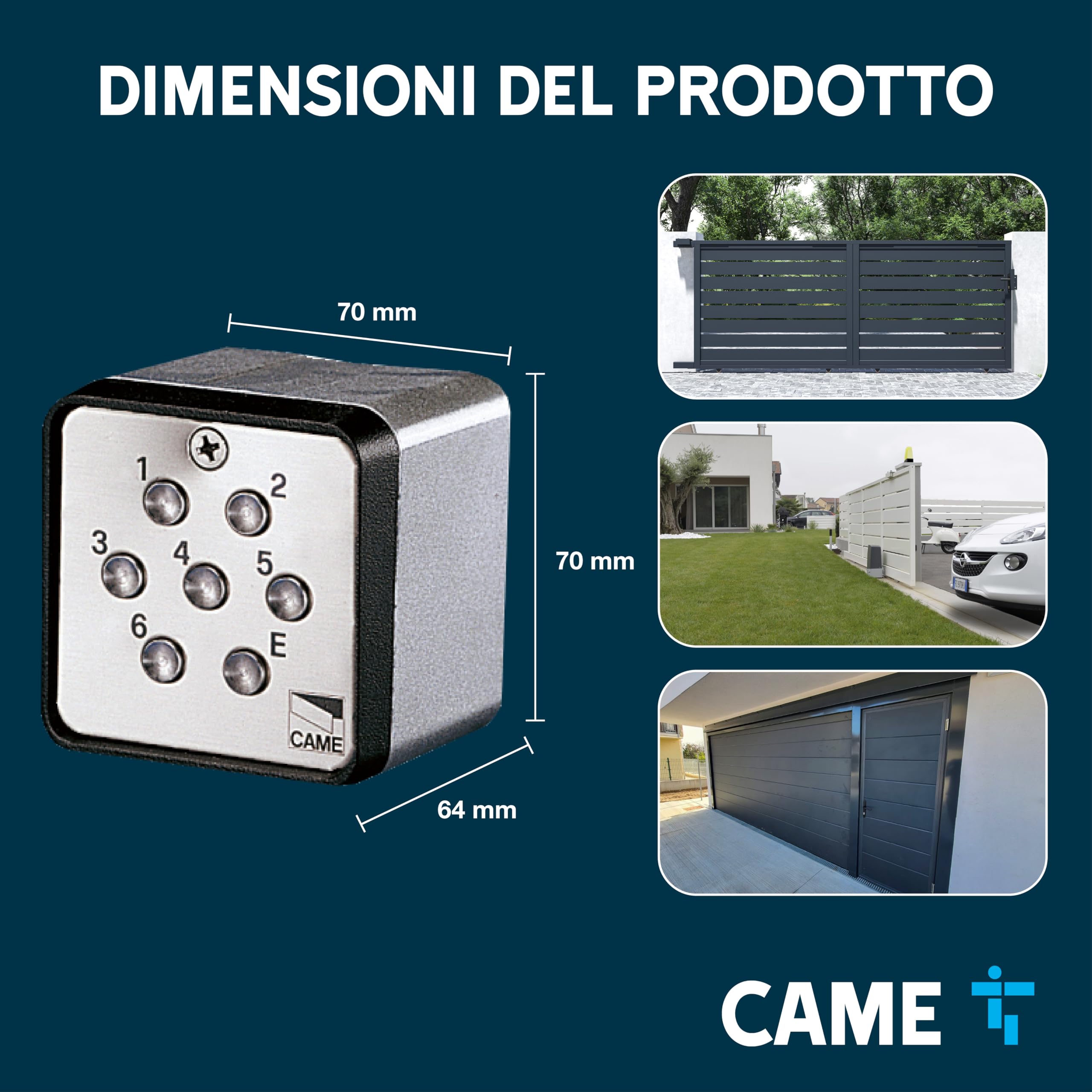 CAME Selettore a tastiera da esterno, alimentazione 12/24 V, codice di max 6 cifre, 1.679.616 possibili combinazioni
