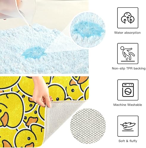 Miniatura 5 de Alfombra de baño de pato de goma, suave, absorbente, lavable a máquina, juego de alfombras de baño antideslizantes para puerta de baño, bañera,