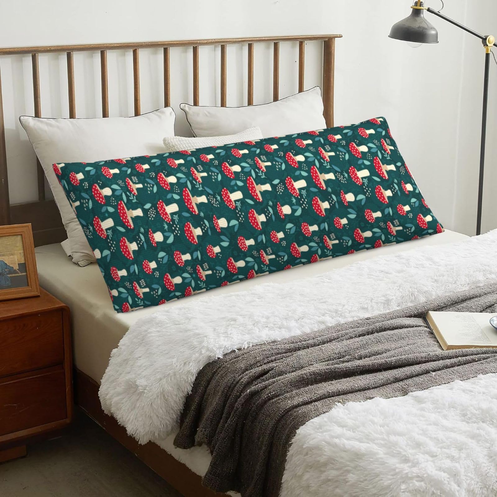 Red Mushrooms, Body Pillow Cover with Zipper,Long Body Pillowcase 20 x 60 in