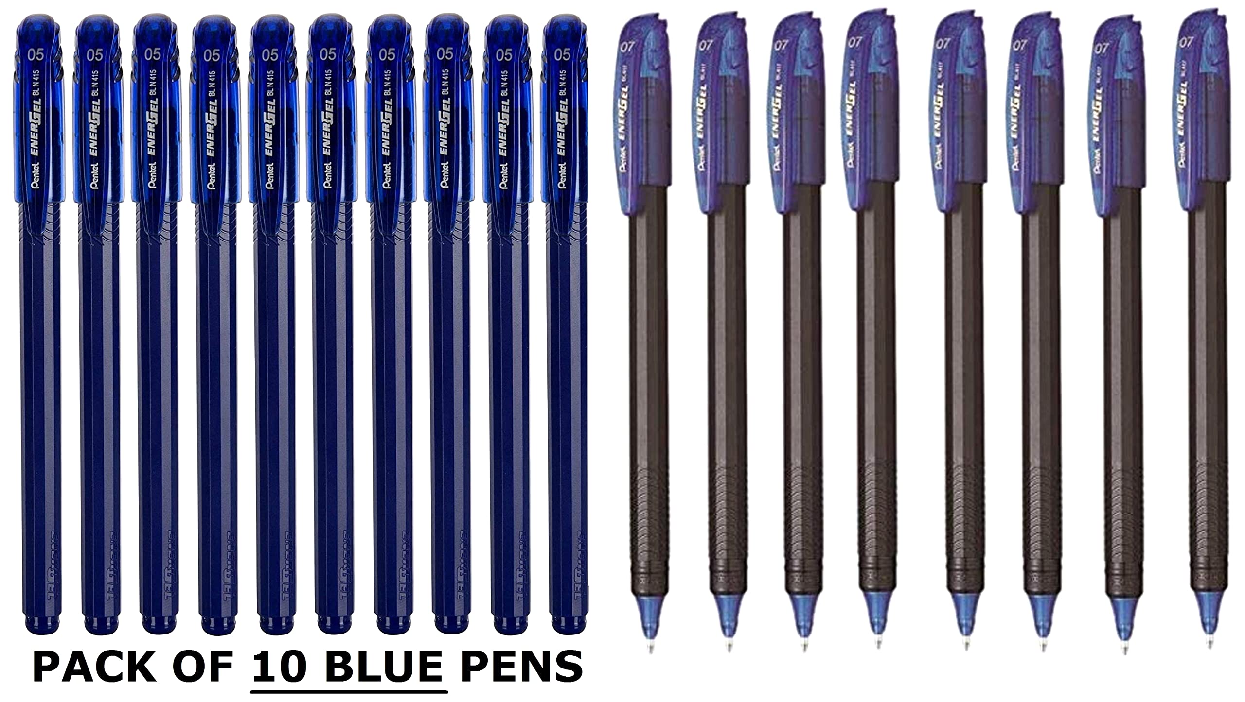 Pentel Energel Roller Gel Pen Set - Pack of 8 (Blue) Energel 0.5 Roller Ball Pen Set - Pack of 10 (Blue)