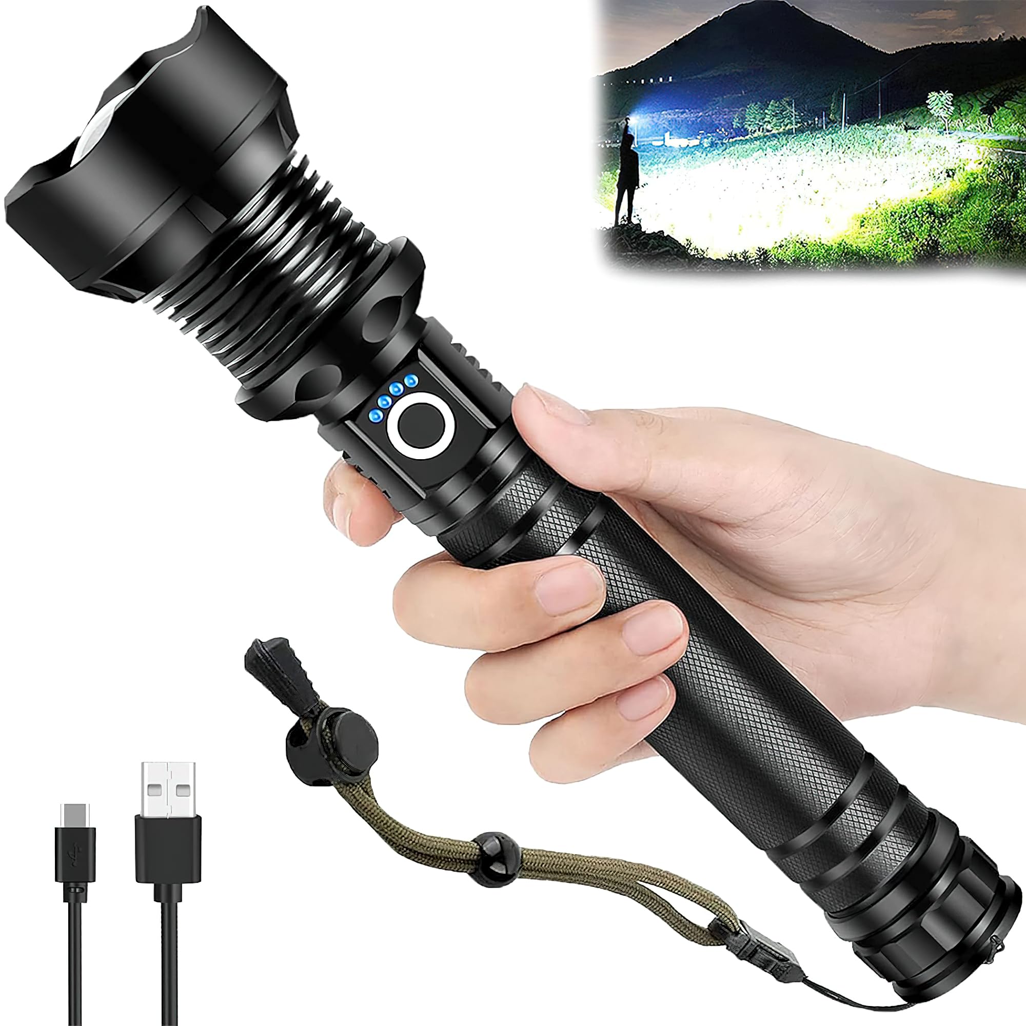 WISKA Kisan Portable Heavy Duty 990000 Lumens LED Torch Light 6000mAH Battery - High Power Long Distance Rechargeable Flashlight with Zoomable Function, Waterproof, Ideal for Emergency, Camping (B0DHS8WLBJ) Amazon Price History, Amazon Price Tracker