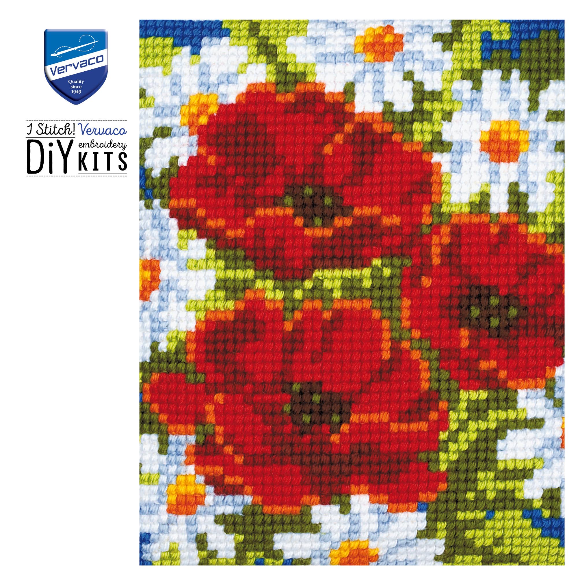 VERVACO Kit Cuscino Punto Croce Fiori Rossi Set Ricamo Principianti Cuscini Gobelin Decorativi ca. 40 x 40 cm Accessori per Lavoretti Creativi DIY Casa Decor Hobby Adulti Cross Stitch