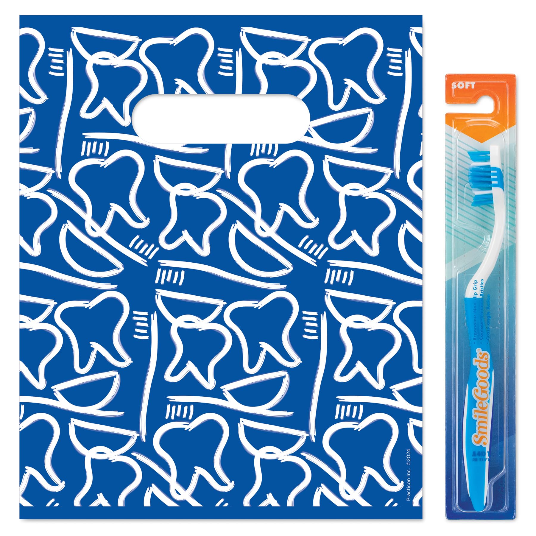 Practicon 11096124 Dental Drawings Scatter Print Patient Bags, 8" x 10" (Pack of 100)