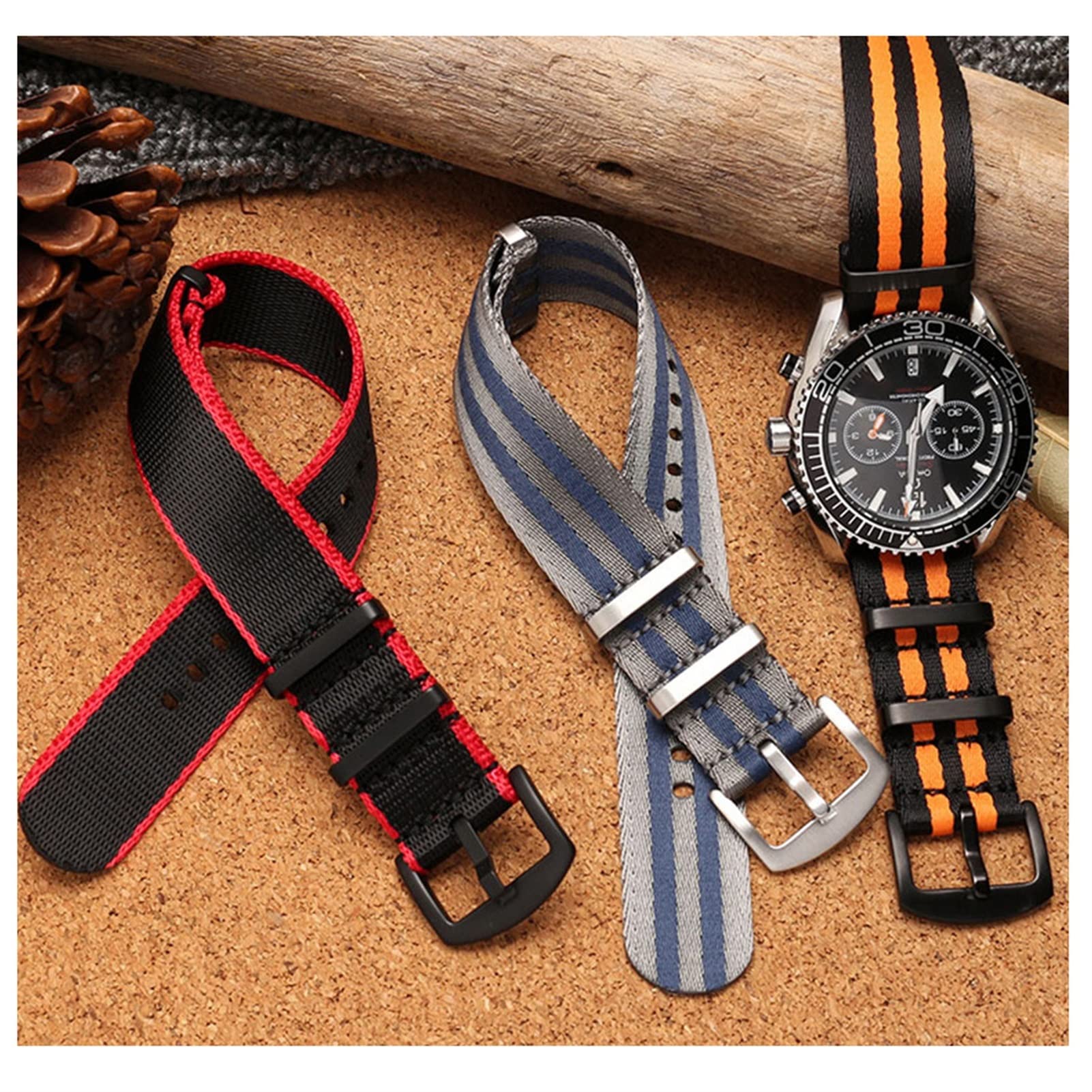 20 mm 22 mm NATO Nylongewebe Uhrenarmband Sport Militär Fallschirmband Uhrenarmband Armband für Seiko/Omega/Rolex 300 (Farbe: S04, Größe: 20 mm)