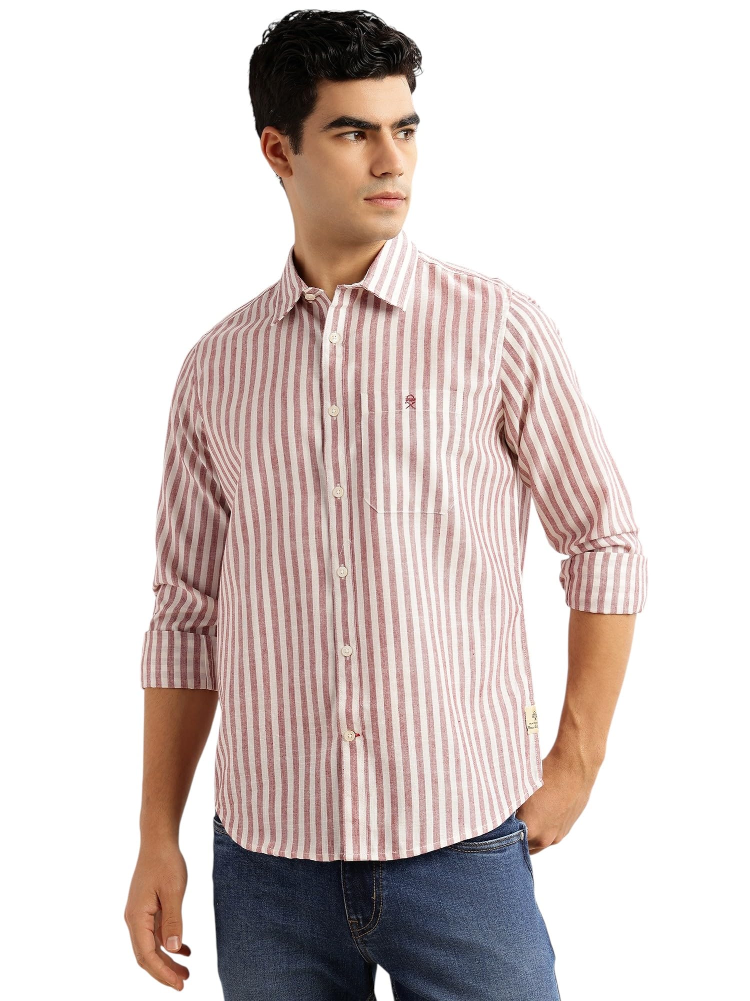 Men's | Stripes | Full Sleeve | Regular Fit | Linen Blend | Spread Collar | Casual Shirt-image-30