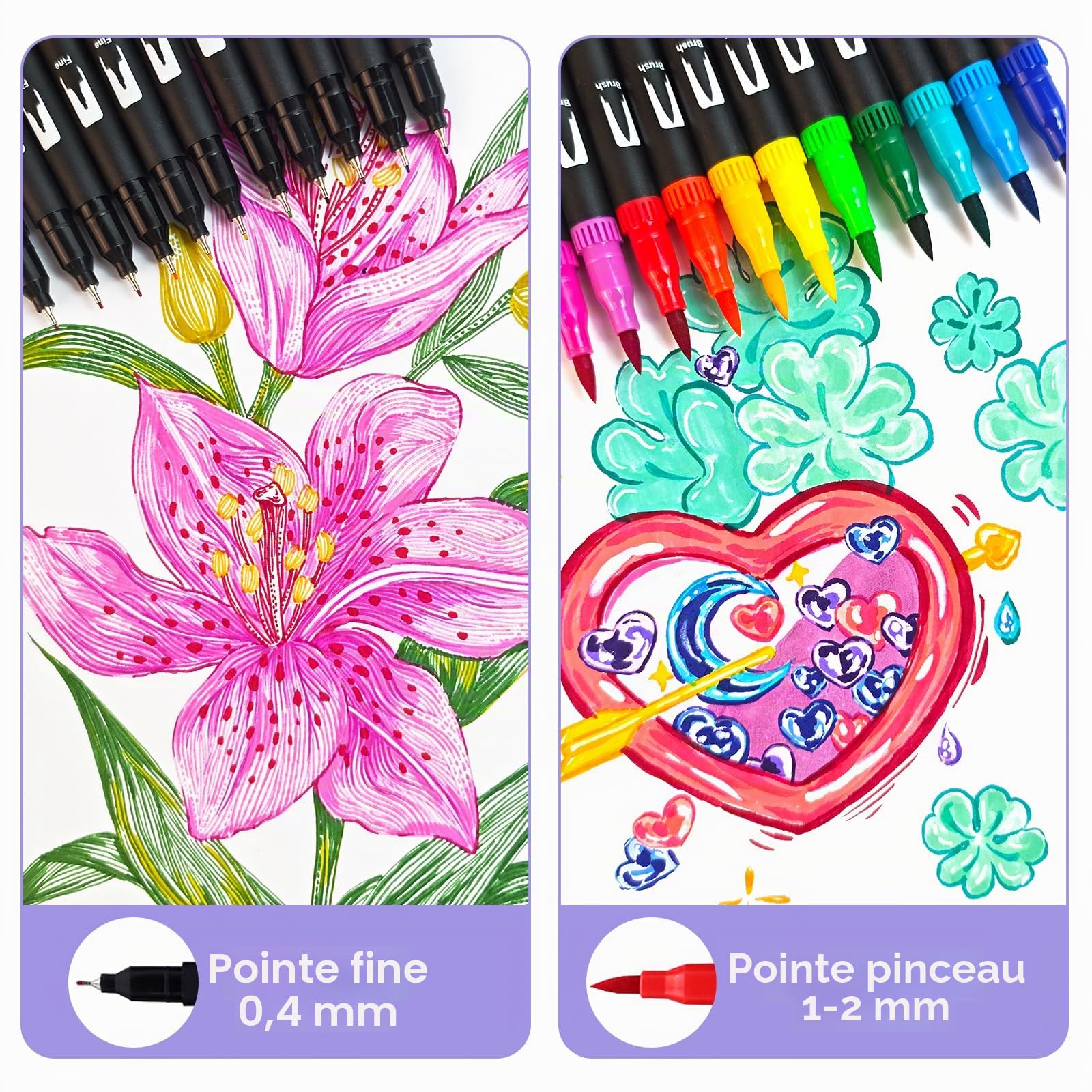 Artecho 168 marqueurs à double pointe pour livres de coloriage pour adultes avec sac