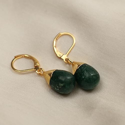 Miniatura 28 de Gempires - Aretes colgantes de piedras preciosas naturales para mujer, aretes colgantes de lágrima con cierre de palanca, hipoalergénicos chapados