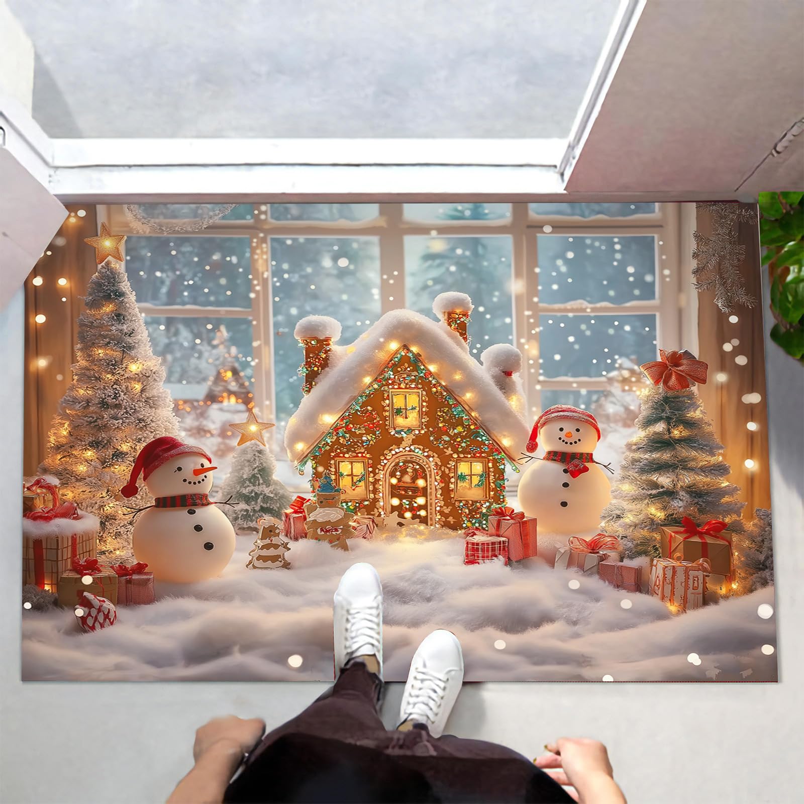 Felpudo Que Atrapa La Suciedad, Alfombra De Entrada Antideslizante, Lavable A Máquina, Felpudo De Muñeco De Nieve Navideño, Felpudo Absorbente De Bienvenida para Puerta De Entrada, Puerta Trasera