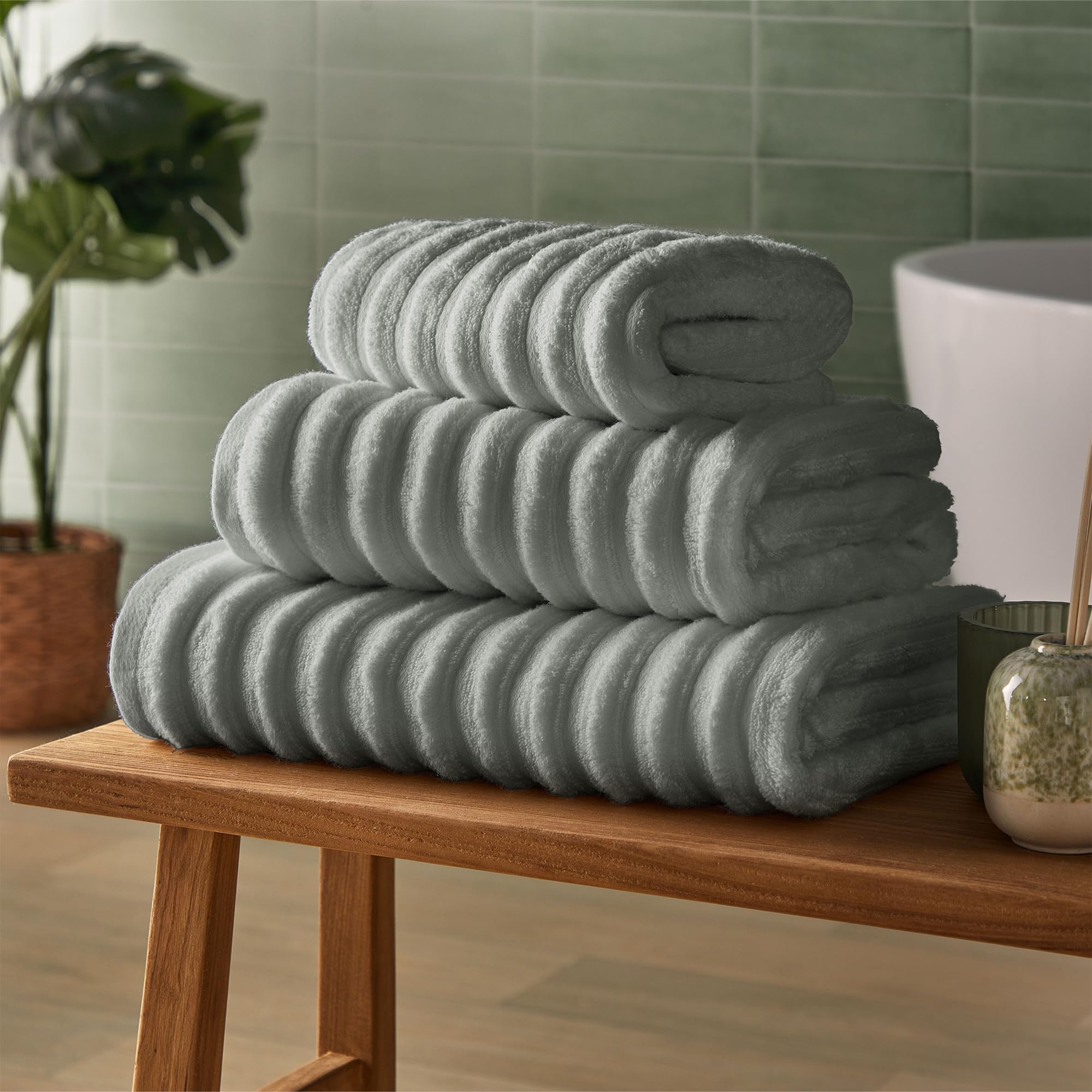 Silentnight Ribbed Cotton Hand Towel, Luxuriously Soft & Super Absorbent Deep Thick Pile Towel, 100% Cotton BCI