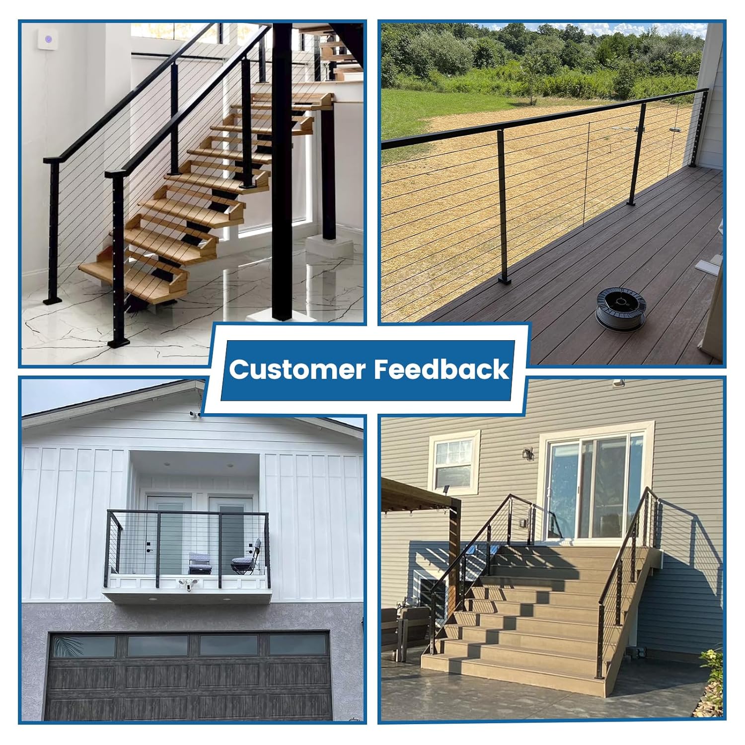 Muzata 1Pack 36" Black Aluminum Level Post PD02 BHAS Bundle 300ft 1/8" Black Stainless Steel Cable T316 Wire Rope WR19