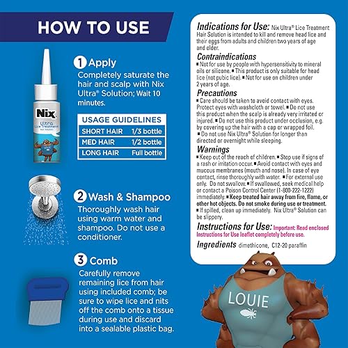 Miniatura 6 de Nix Kit de eliminación de piojos - Solución para el cabello y peine para el tratamiento de piojos, defensa del hogar y spray para matar piojos