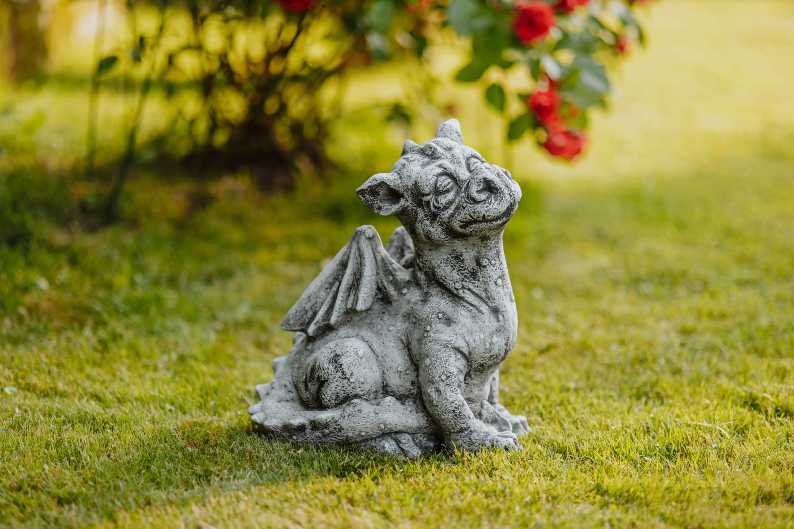 Drachen-Statue Aus Steinguss Für Den Garten – Frostsicher, 51 Cm Hoch, 18 Kg Schwer In Grau