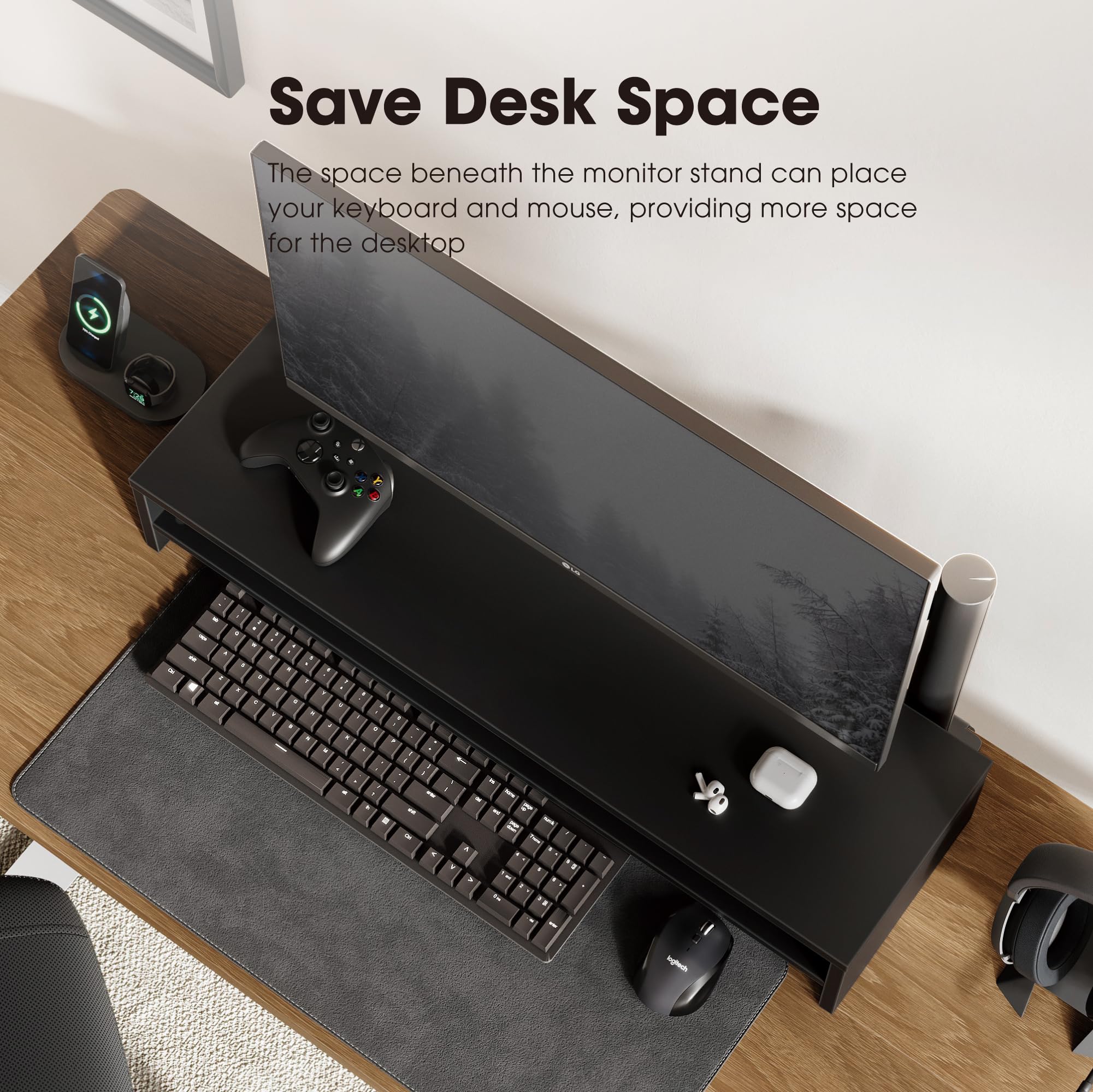 Fenge Supporto per Doppio Monitor Supporto per Computer Grande Organizzatore da Scrivania a 2 Livelli per PC/Laptop/Stampante/TV L80 x L23,5 x H14,2cm Capacità di carico 25KG Bianco (Nero)
