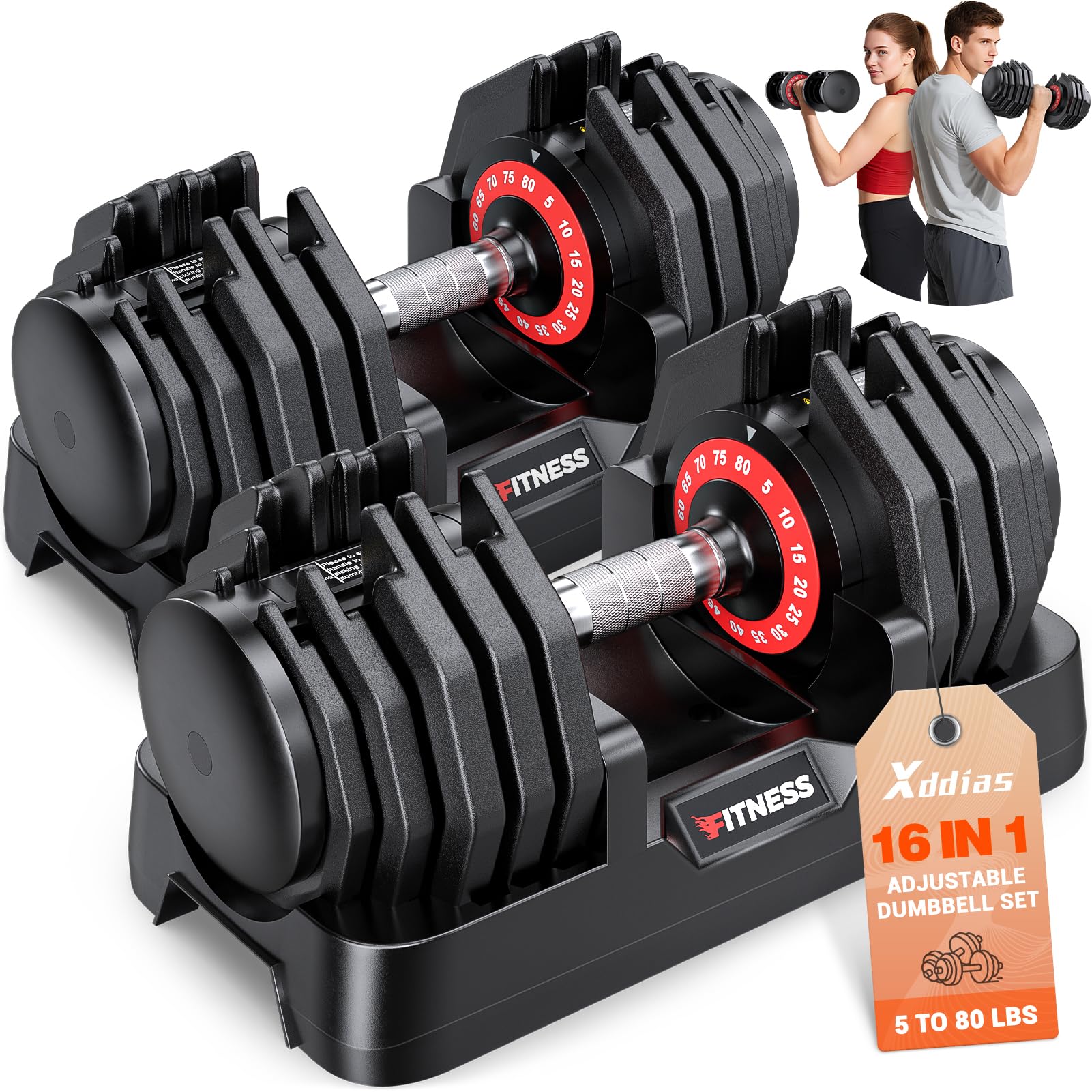 XDDIAS 80LB Adjustable Dumbbell Set