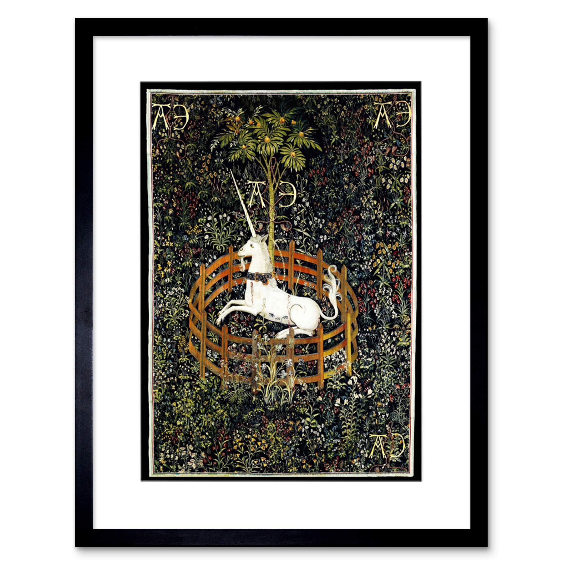 PAINTING MEDIEVAL TAPESTRY UNKNOWN HUNT UNICORN CAPTIVITY FRAMED PRINT B12X3968