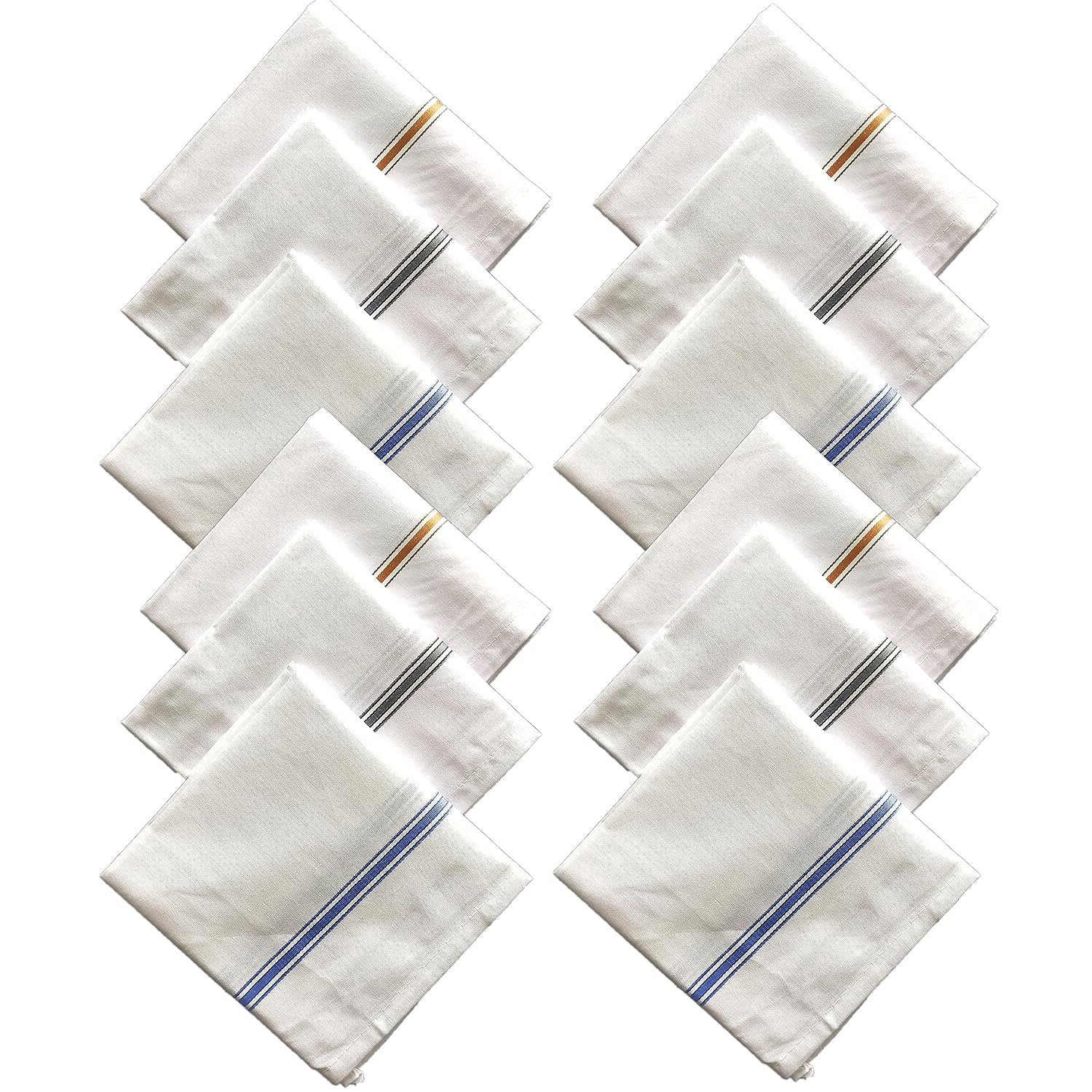 jigyas Men's Cotton Handkerchief Hanky (King Size - 48cm x 48cm) - Pack Of 12 (Handkerchiefs Striped White)-picture-46