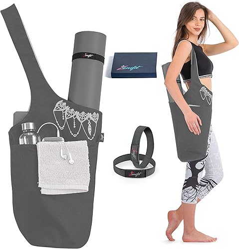 Miniatura 15 de Bolsa para esterilla de yoga: bolsa de yoga versátil con correas para alfombrilla y bolsillos de almacenamiento, sostiene esterillas de yoga y