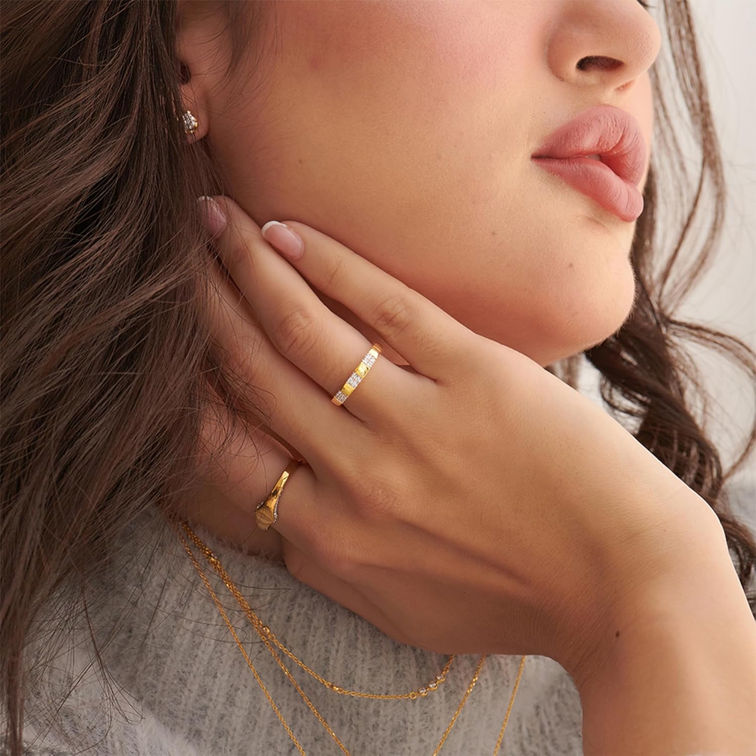 Diamond Rings for Women, Dainty Lab Grown Diamond Ring, Hypoallergenic 925 Sterling Silver Rings with 14K Gold Vermeil (25x Thicker Than Plated Gold Jewelry), Jewelry Gift Box, 5 Years of Warranty