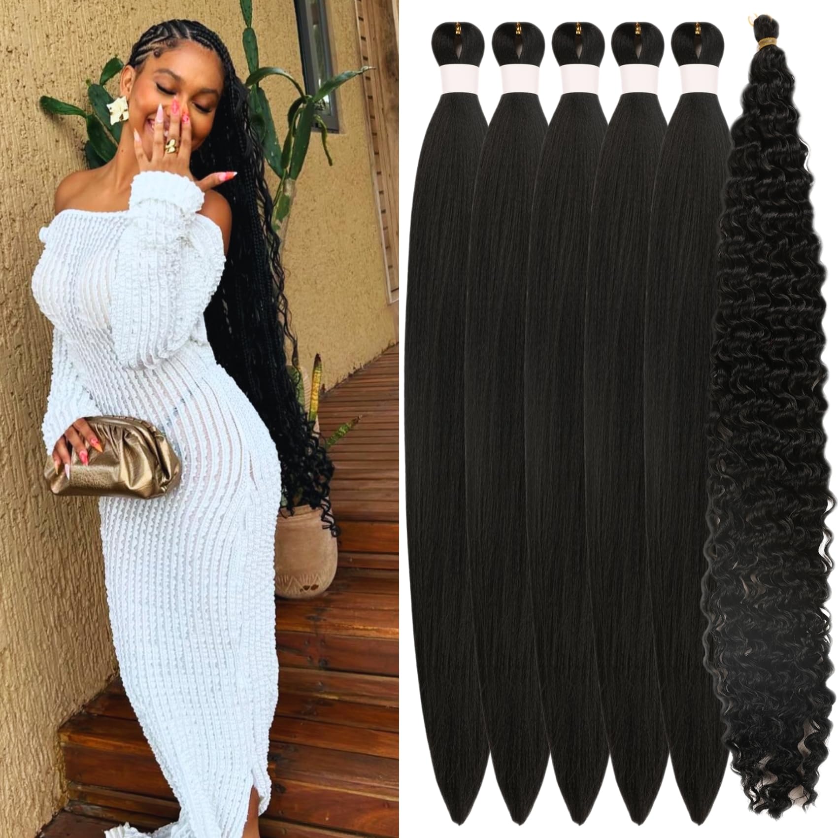 Beaded elastic triangle black beads built unbranded S/M BOHO hobo style 30” long Amazon.com : Black Braiding Hair Pre Stretched 30Inch for  main image 4