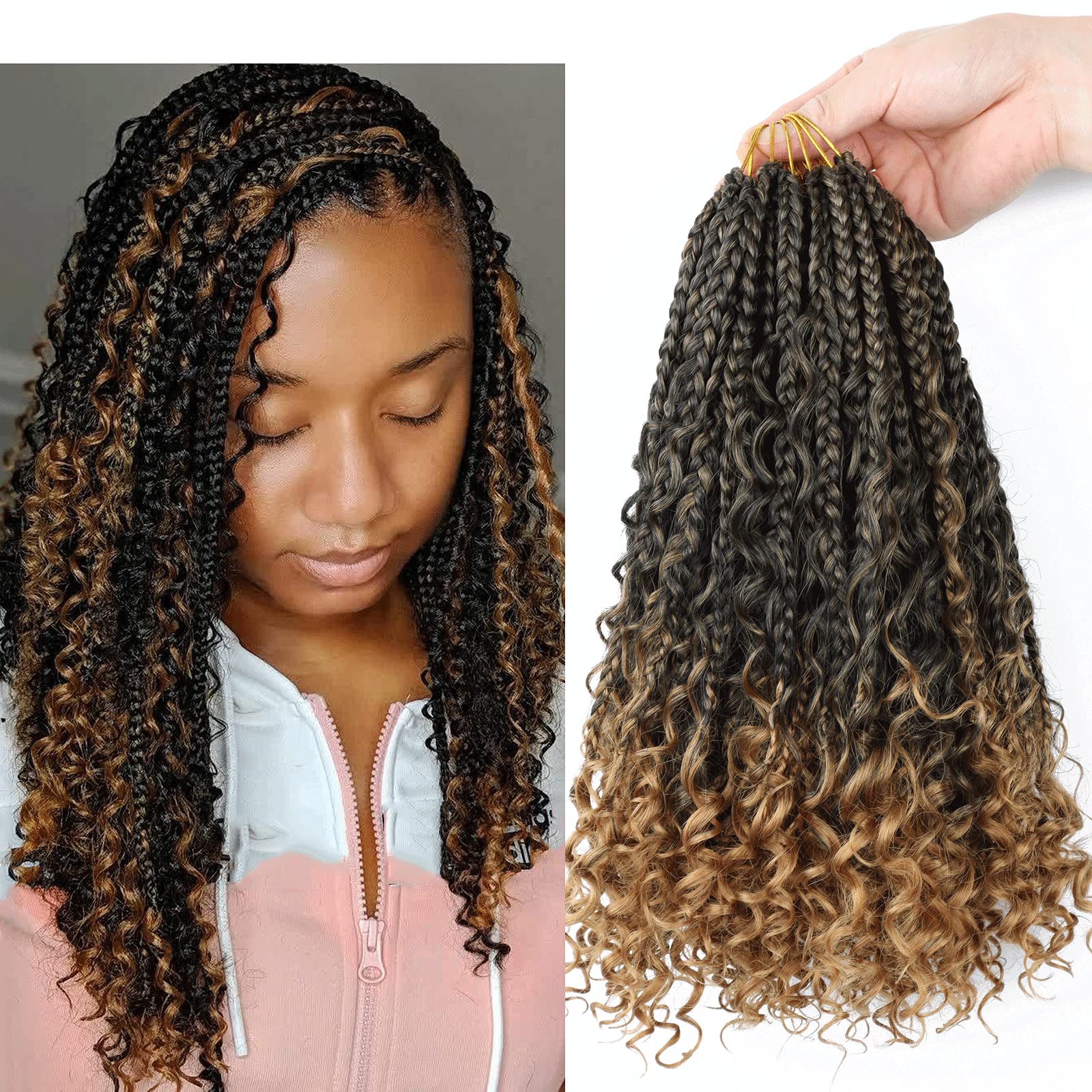 Hayalisha 8 Packs Goddess Box Braids Boho Box Braids Crochet Hair 12 Inch Bohemian Crochet Box Braids Curly Ends Crochet Braid Hair for Black Women (8Packs, T1B27)…