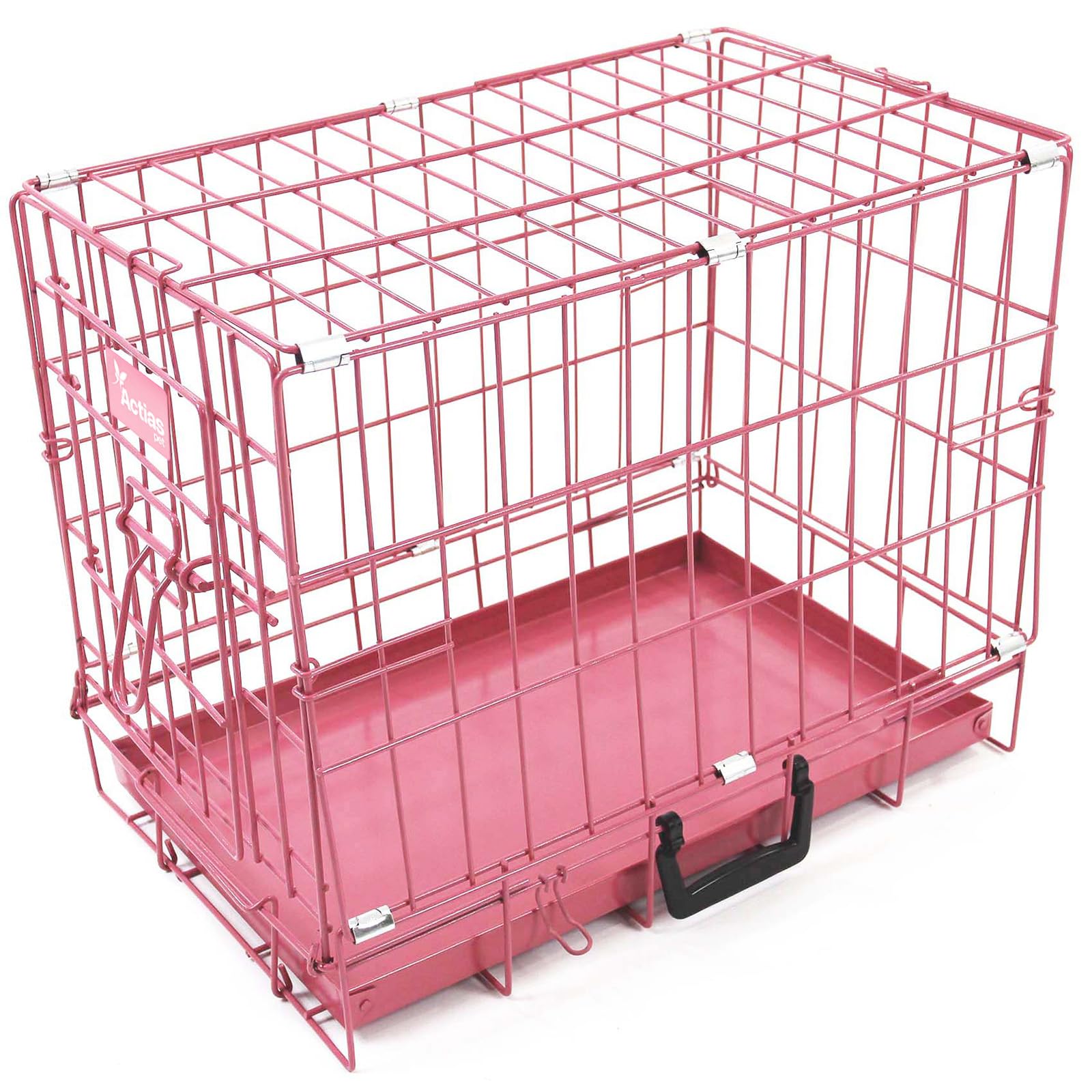 Actiaspet - Foldable Metal Dog Cage with Removable Tray (Pink, 20 Inch)