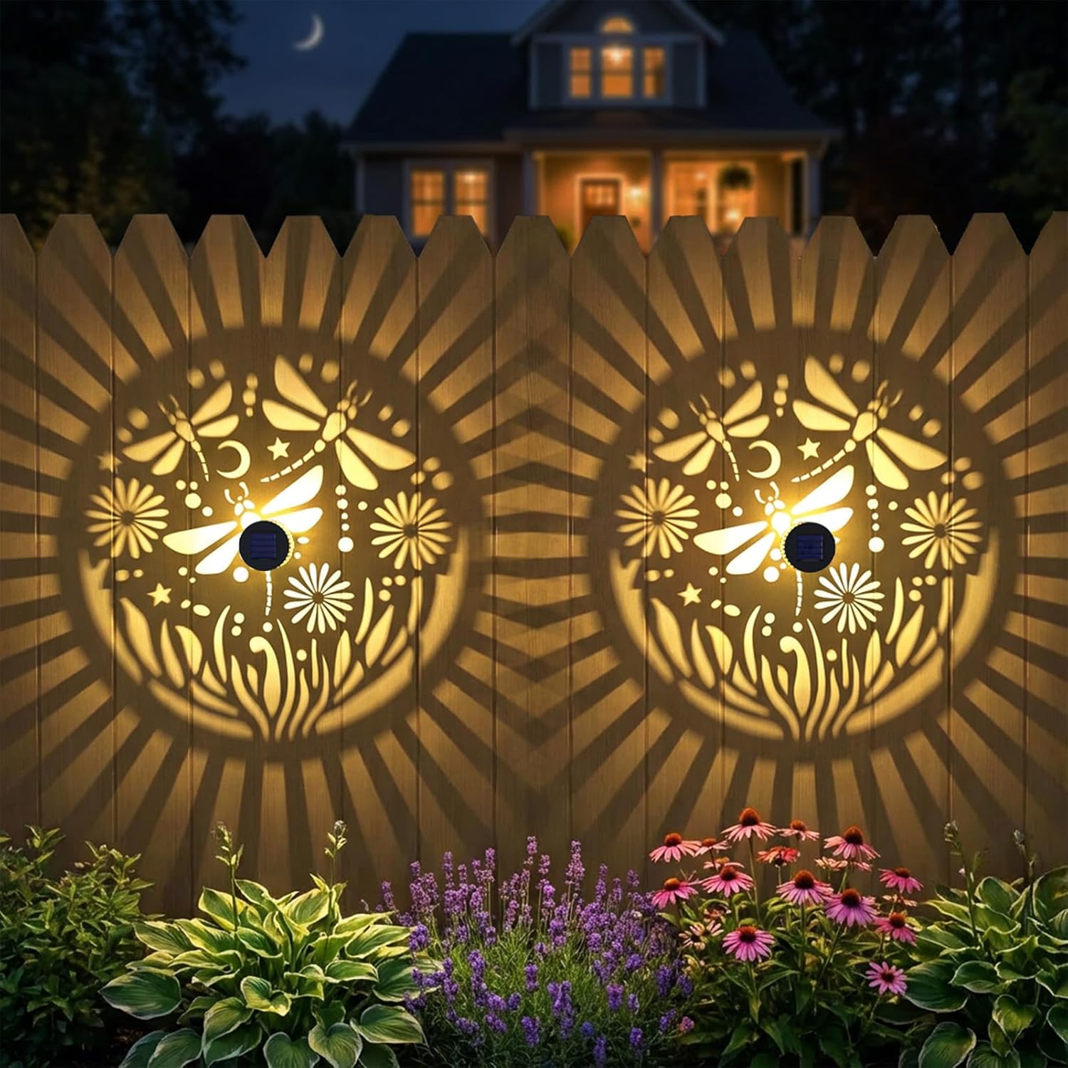 2 Pack Solar Fence Lights Outdoor Wall Lights Metal Solar Powered Deck Step Stair Lights Hummingbird Theme Waterproof Fence Solar Light for Garden Post Patio Yard Decor, Gardening Gifts for Women Mom