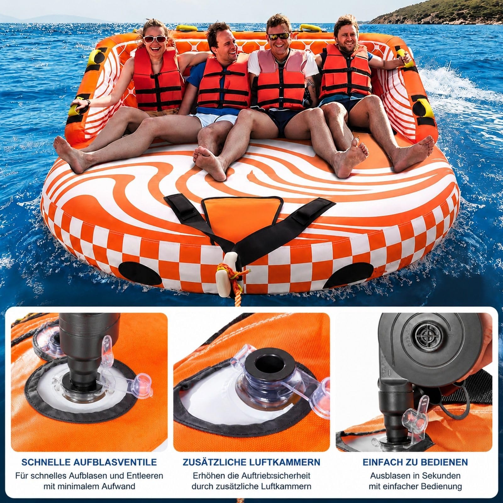 Aufblasbares Schleppsofa Tube für 1 bis 4 Personen, Boot Towable Tube für Wassersport