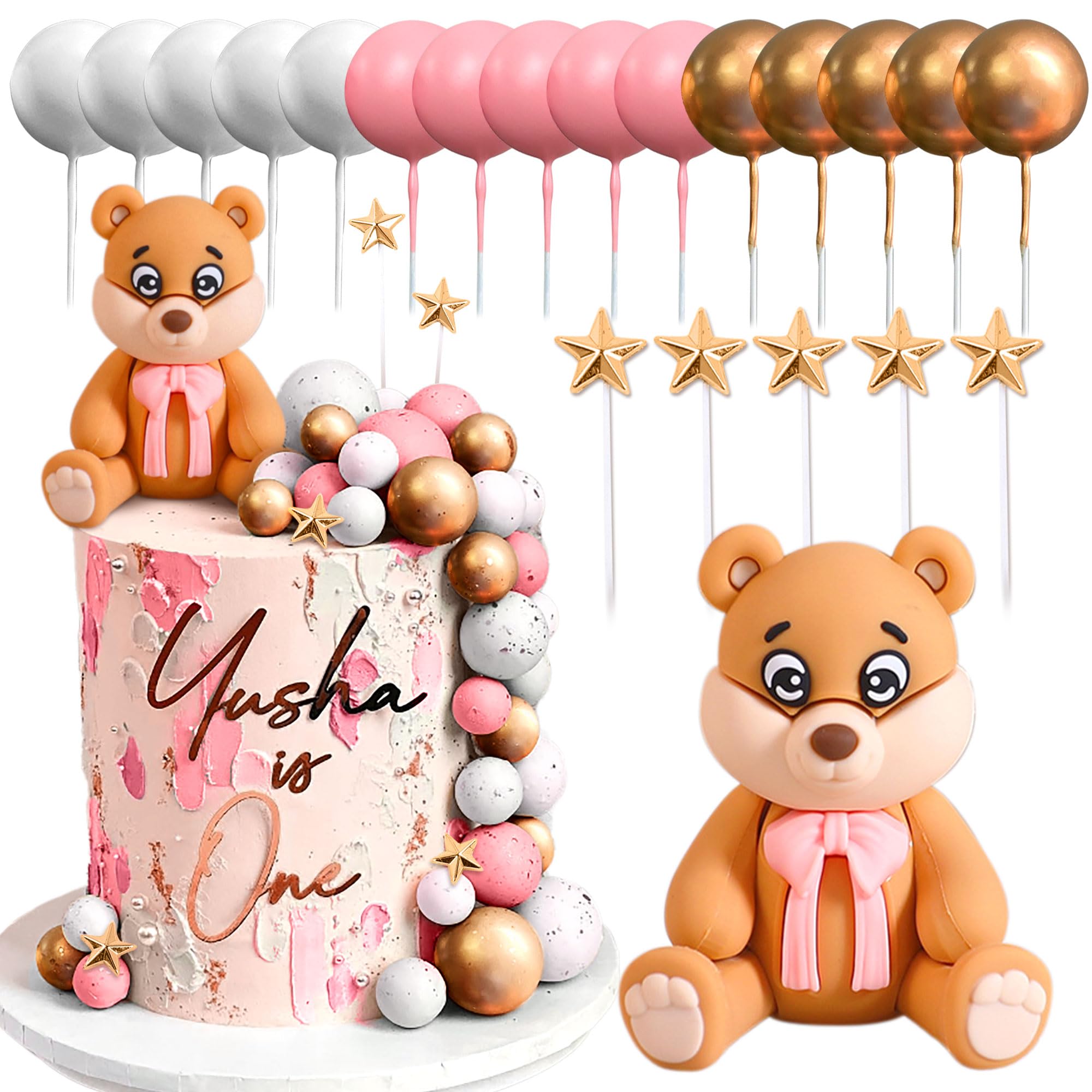 Roaring Good Time Miś dekoracja tortu dekoracja tortu na chrzest dziewczynka 1 rok, różowa, dekoracja tortu, miś, dekoracja ciasta, na wesele, baby shower, urodziny, imprezę