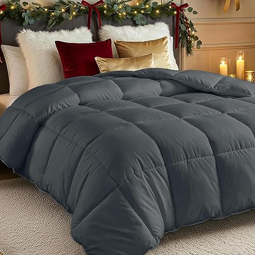 Utopia Bedding Comforters King Size, All Season Duvet Insert, Down Alternative Box Stitched Bed Comforter with Corner Tabs, Machine Washable (Grey)