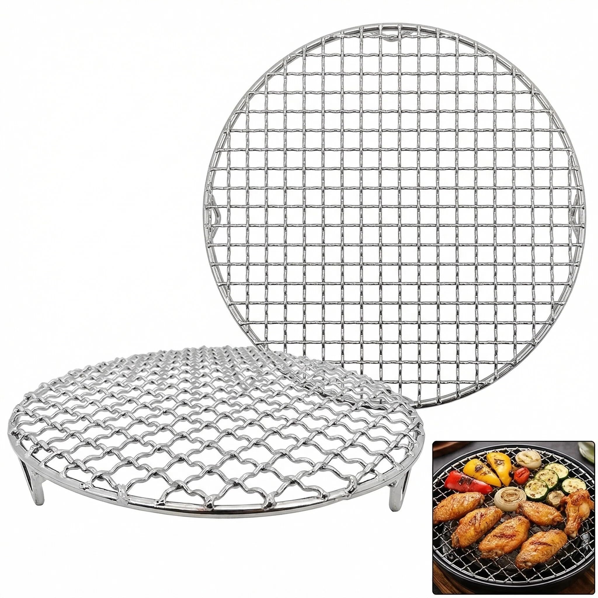 2 estantes redondos de acero inoxidable de 24 cm, para horno, freidora de aire, parrilla, parrilla, parrilla, secado y vapor, versátiles accesorios de refrigeración para pasteles y pastelería