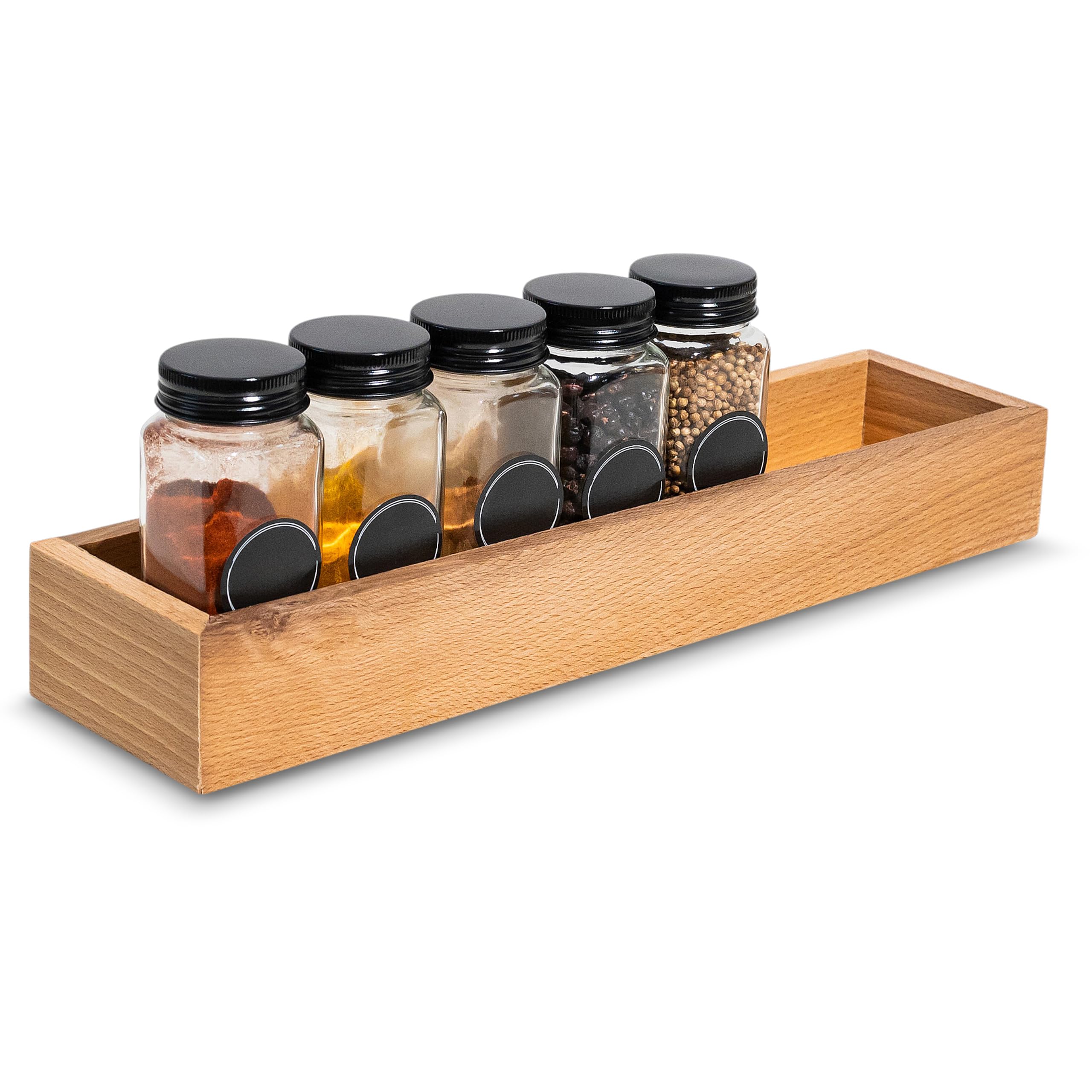 Creative Deco Wooden Storage Tray Organiser | 36 x 9 x 5 cm | Storage Box Drawer | Beech Wood | Tray for Small Items, Valuables, Spices, Jewellery, Office