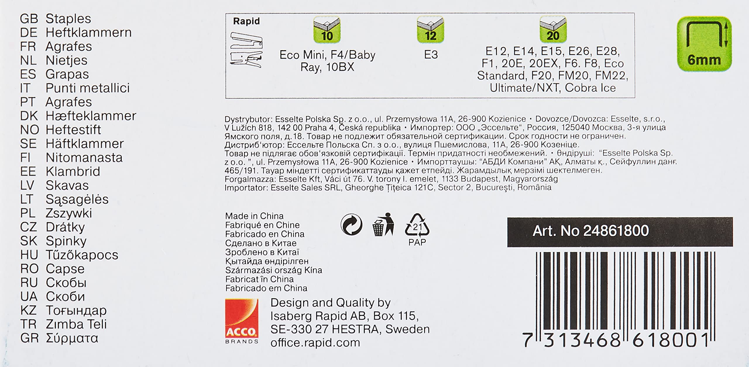 Rapid Standard 26/6 24862400 Agrafes Standard 26/6 (Lot de 4)