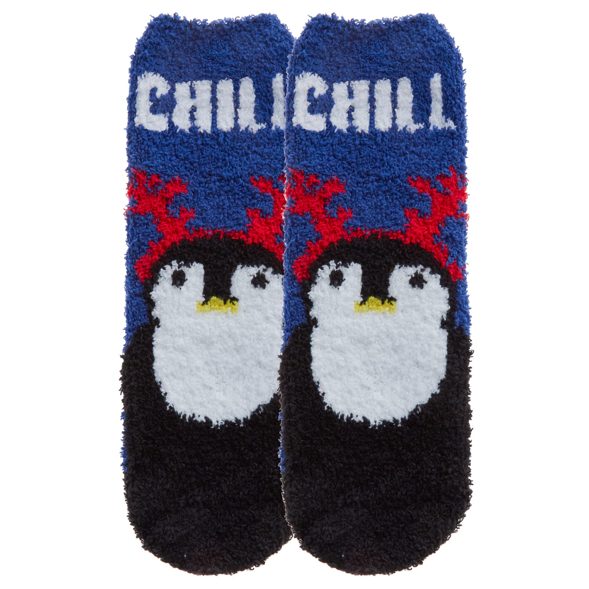 Metzuyan Kids Boys Girls Winter Socks Christmas Fluffy Bed Socks with Grippers Non Skid Xmas Print Blue UK 4-6